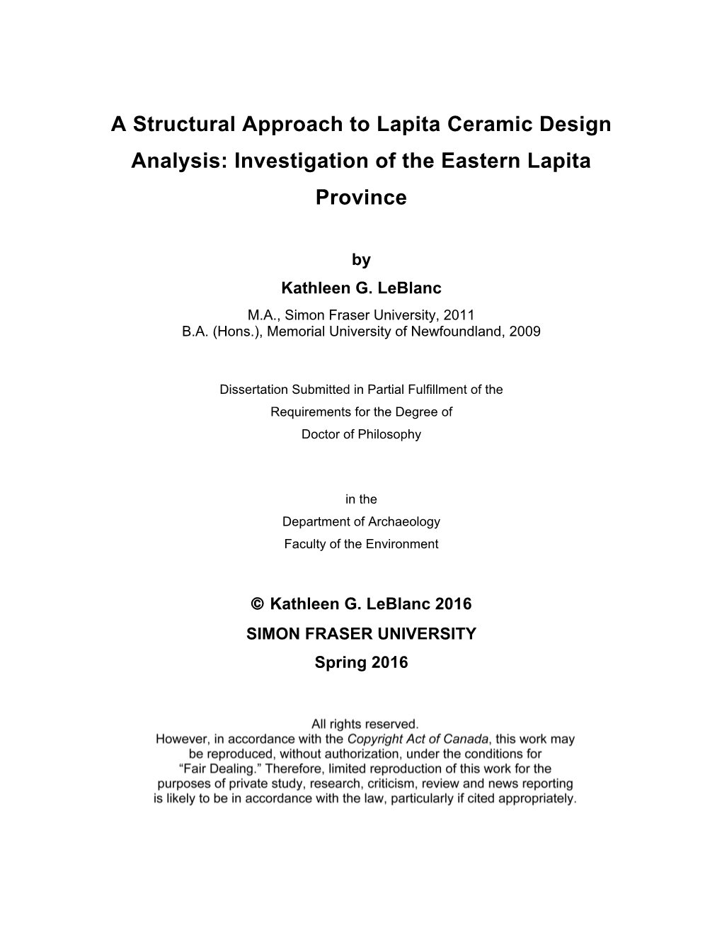 A Structural Approach to Lapita Ceramic Design Analysis: Investigation of the Eastern Lapita Province