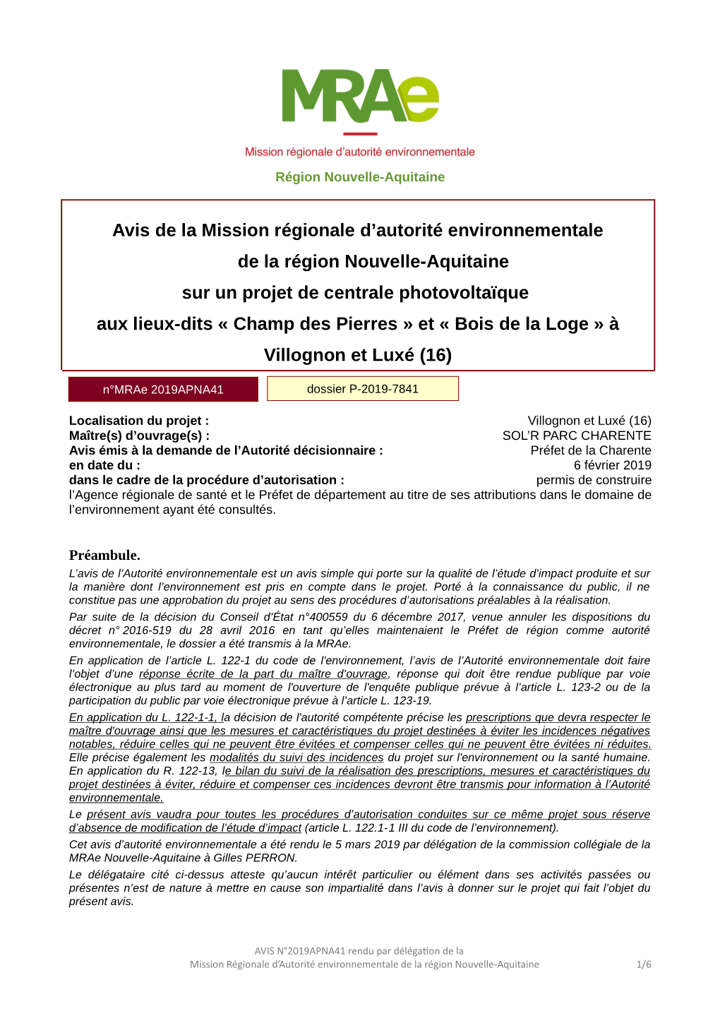 Avis De La Mission Régionale D'autorité Environnementale De La Région