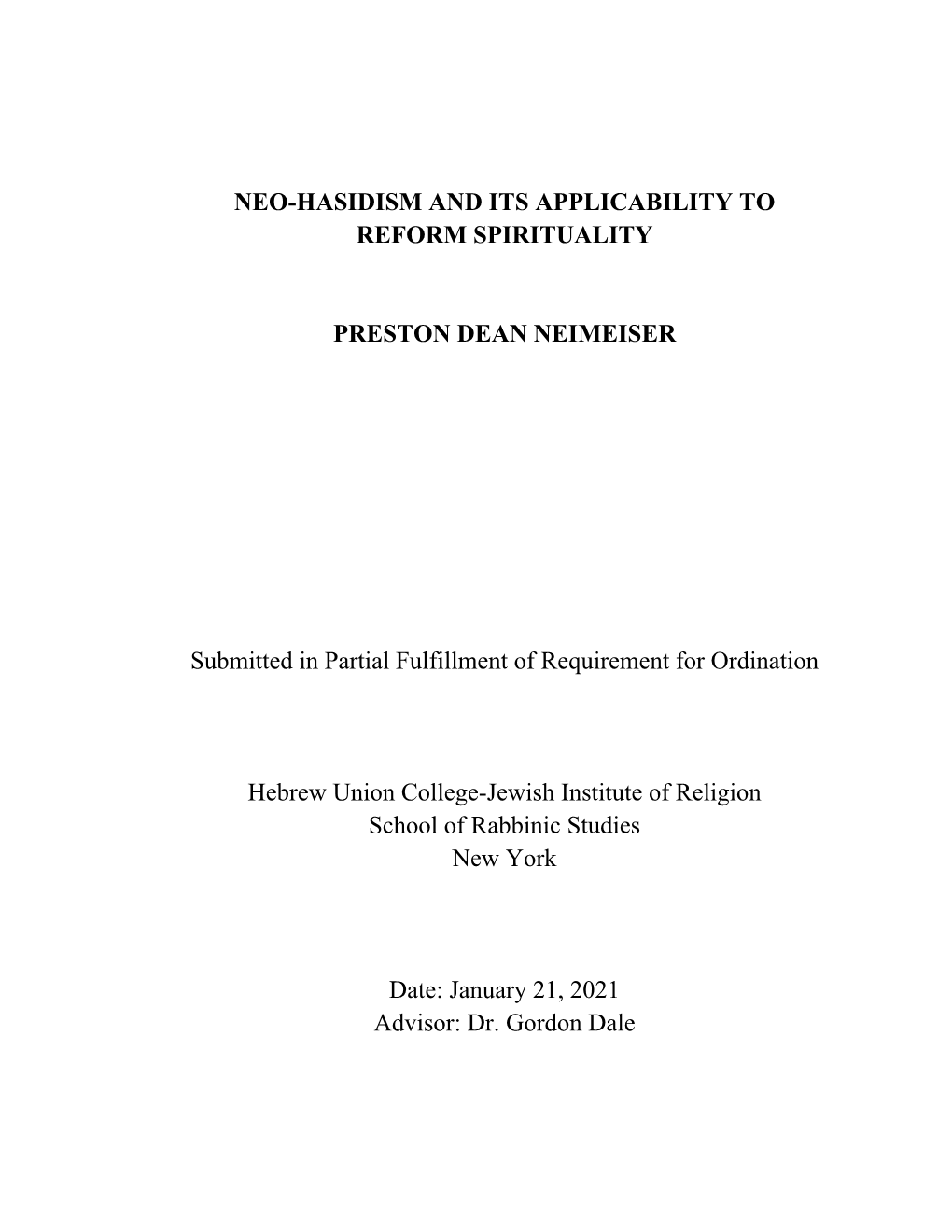Neo-Hasidism and Its Applicability to Reform Spirituality