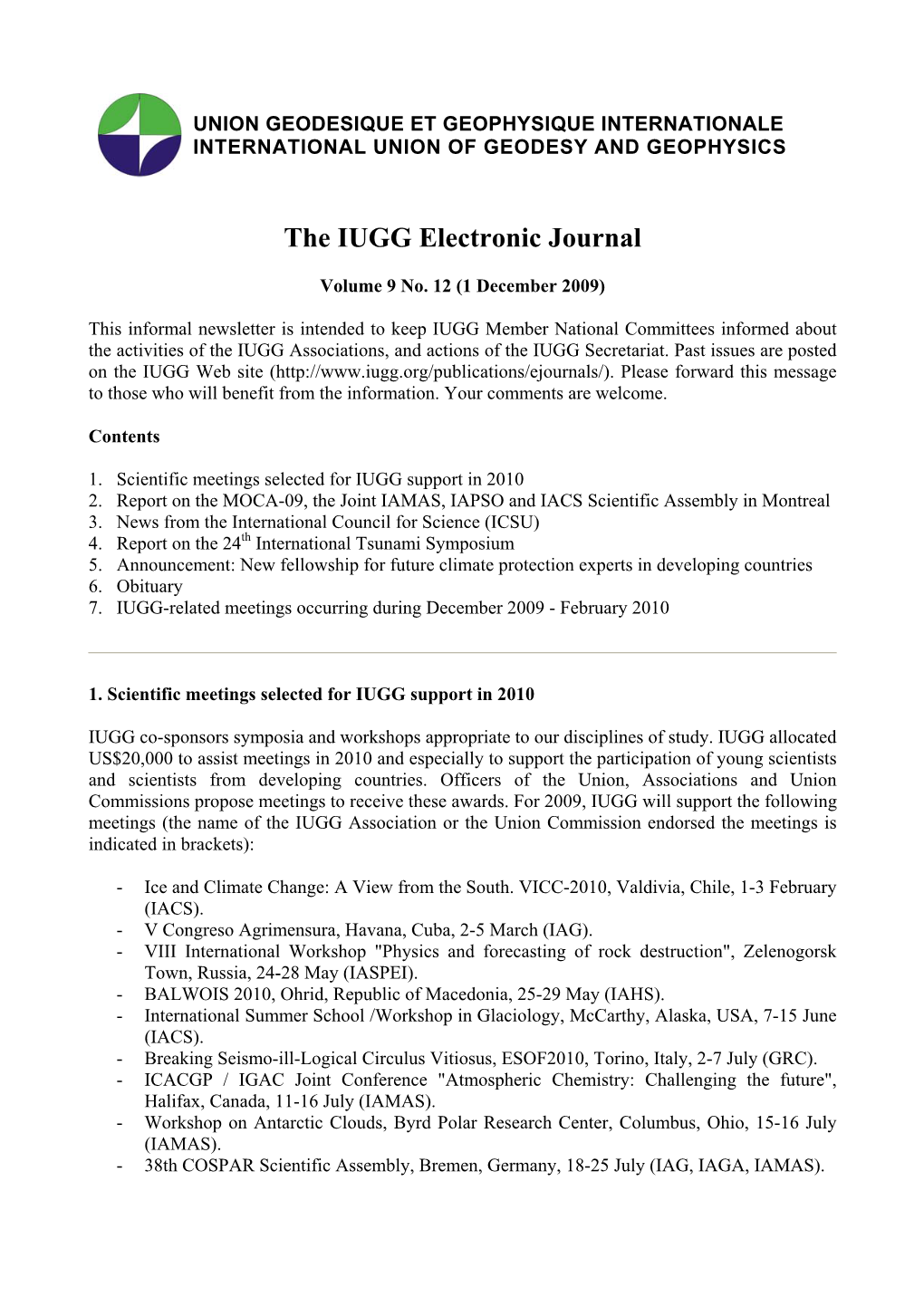 The IUGG Electronic Journal