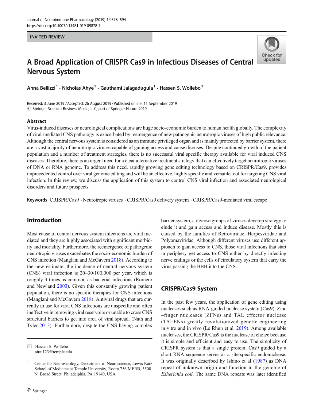 A Broad Application of CRISPR Cas9 in Infectious Diseases of Central Nervous System
