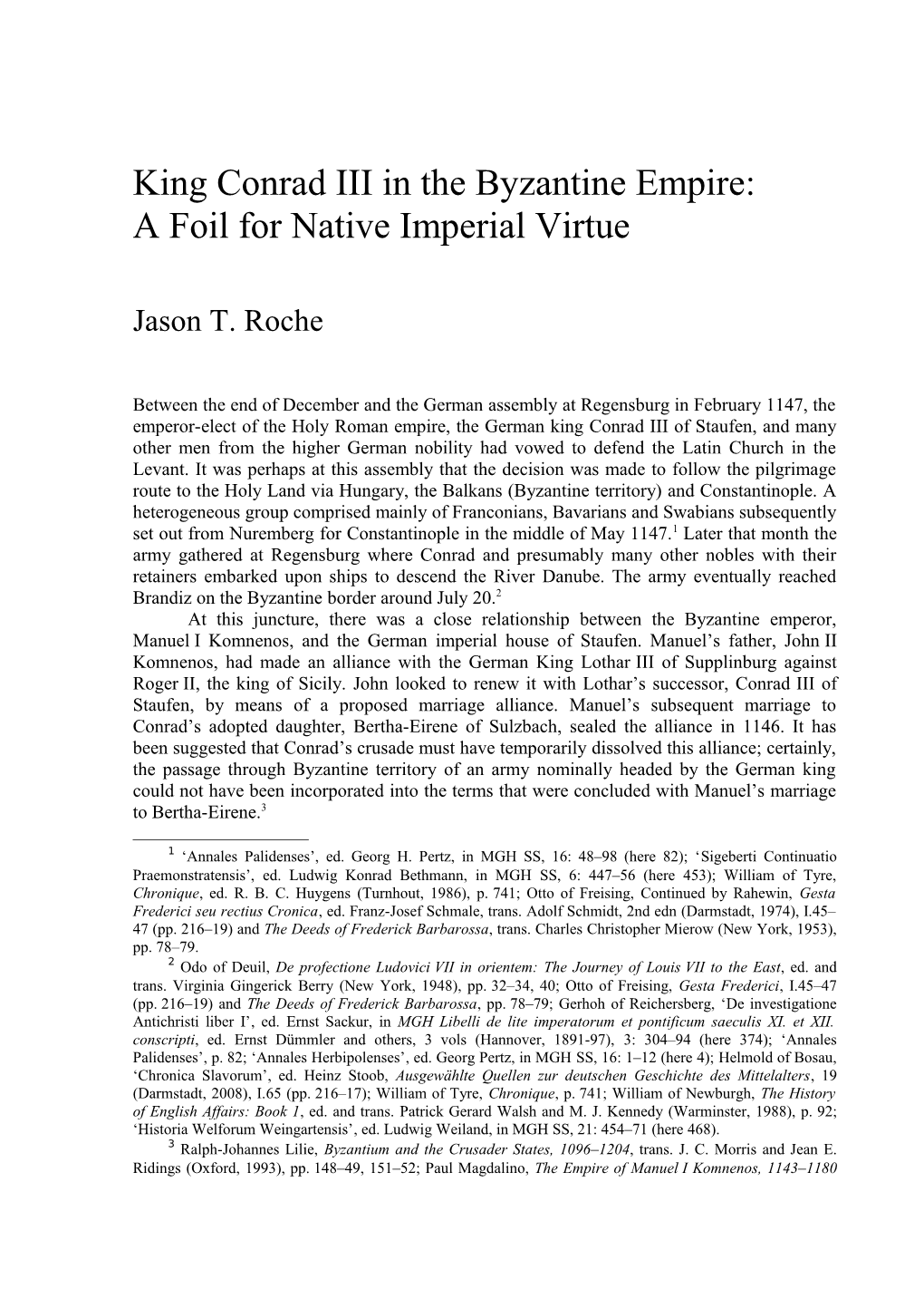 King Conrad III in the Byzantine Empire: a Foil for Native Imperial Virtue