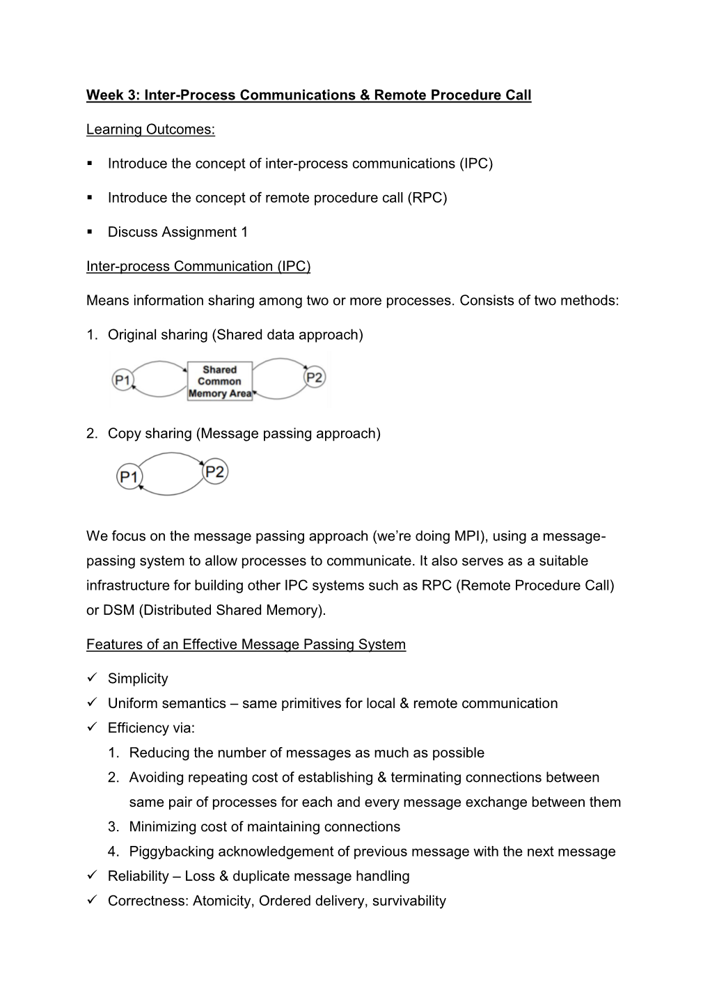 Week 3: Inter-Process Communications & Remote Procedure Call Learning Outcomes