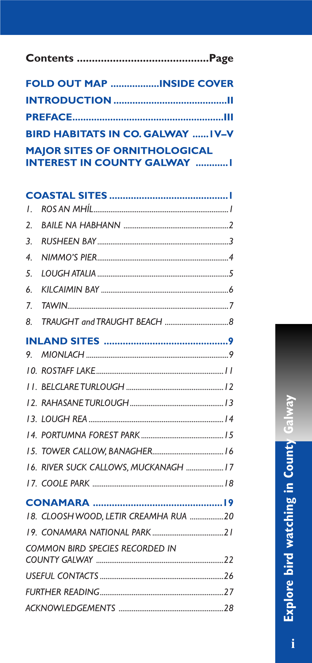 BIRD HABITATS in CO. GALWAY PREFACE INTRODUCTION FOLD out MAP Contents