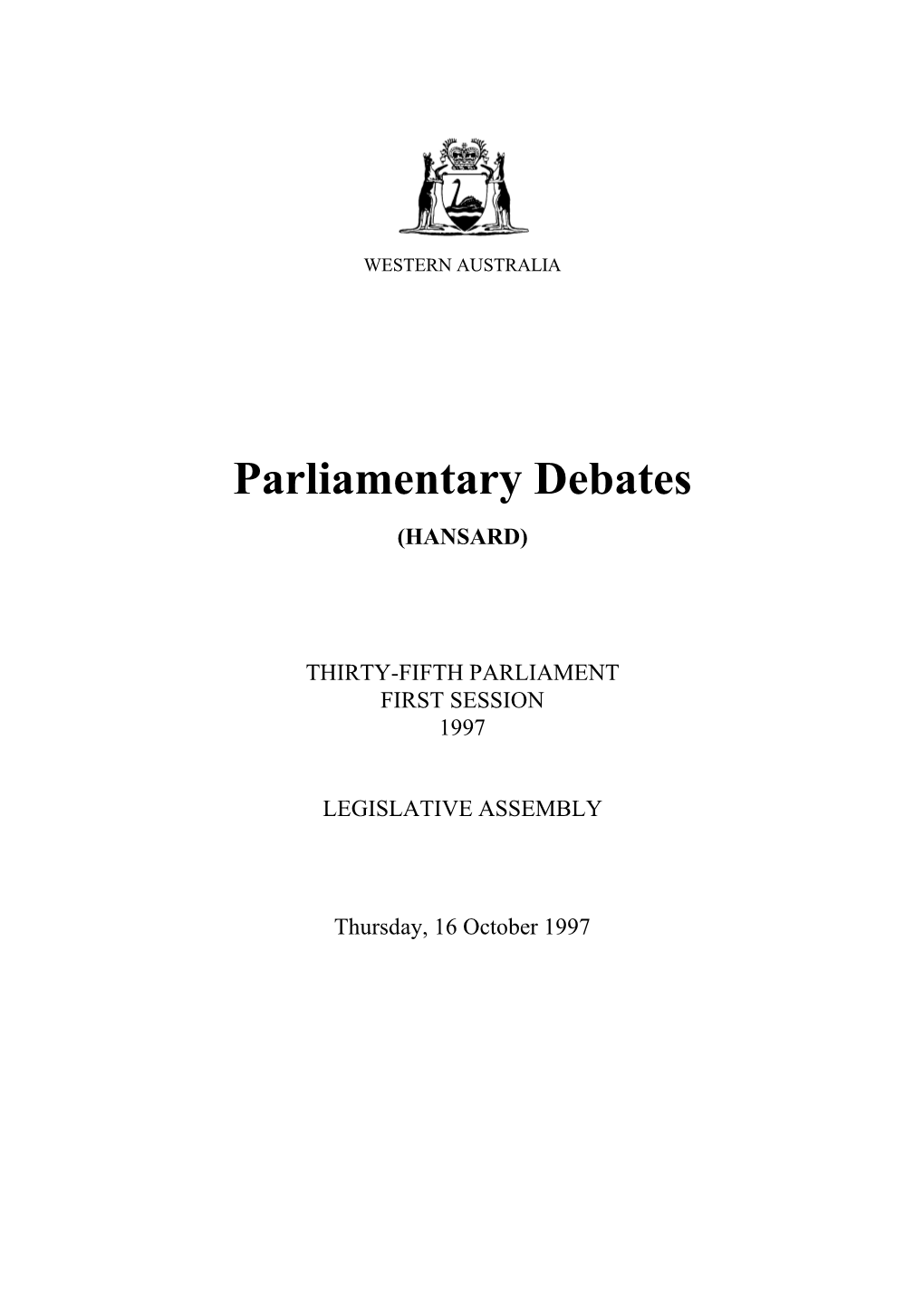 Assembly Thursday, 16 October 1997