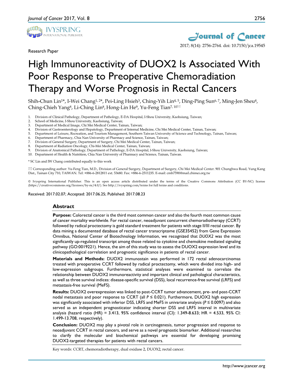 High Immunoreactivity of DUOX2 Is Associated with Poor Response To