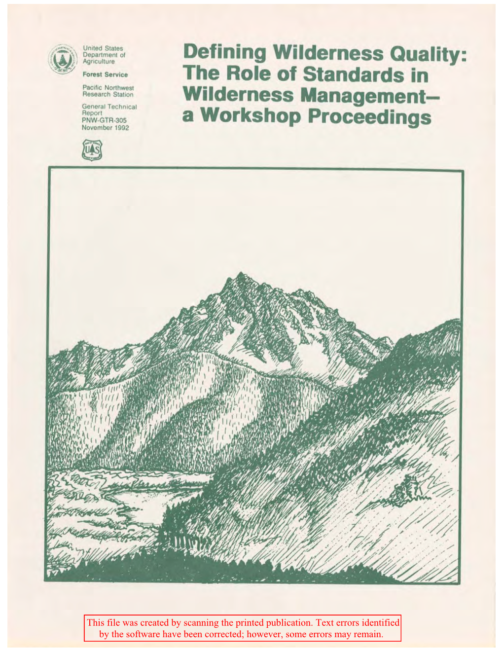 Defining Wilderness Quality: the Role of Standards in Wilderness Management—A Workshop Proceedings