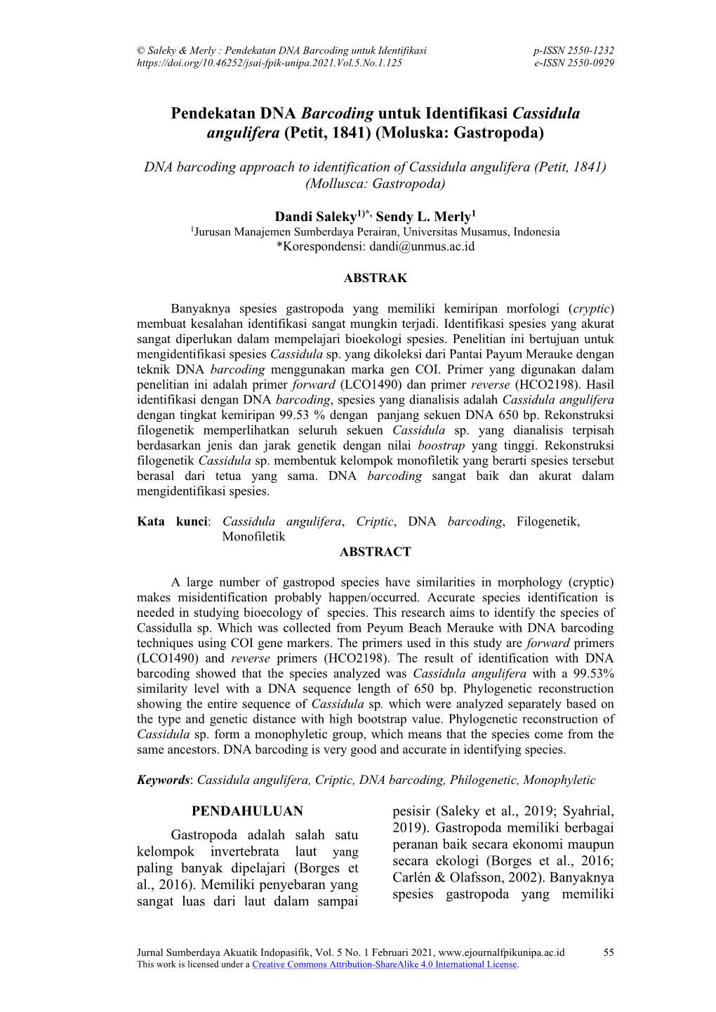 Jurnal Sumberdaya Akuatik Indopasifik, Vol