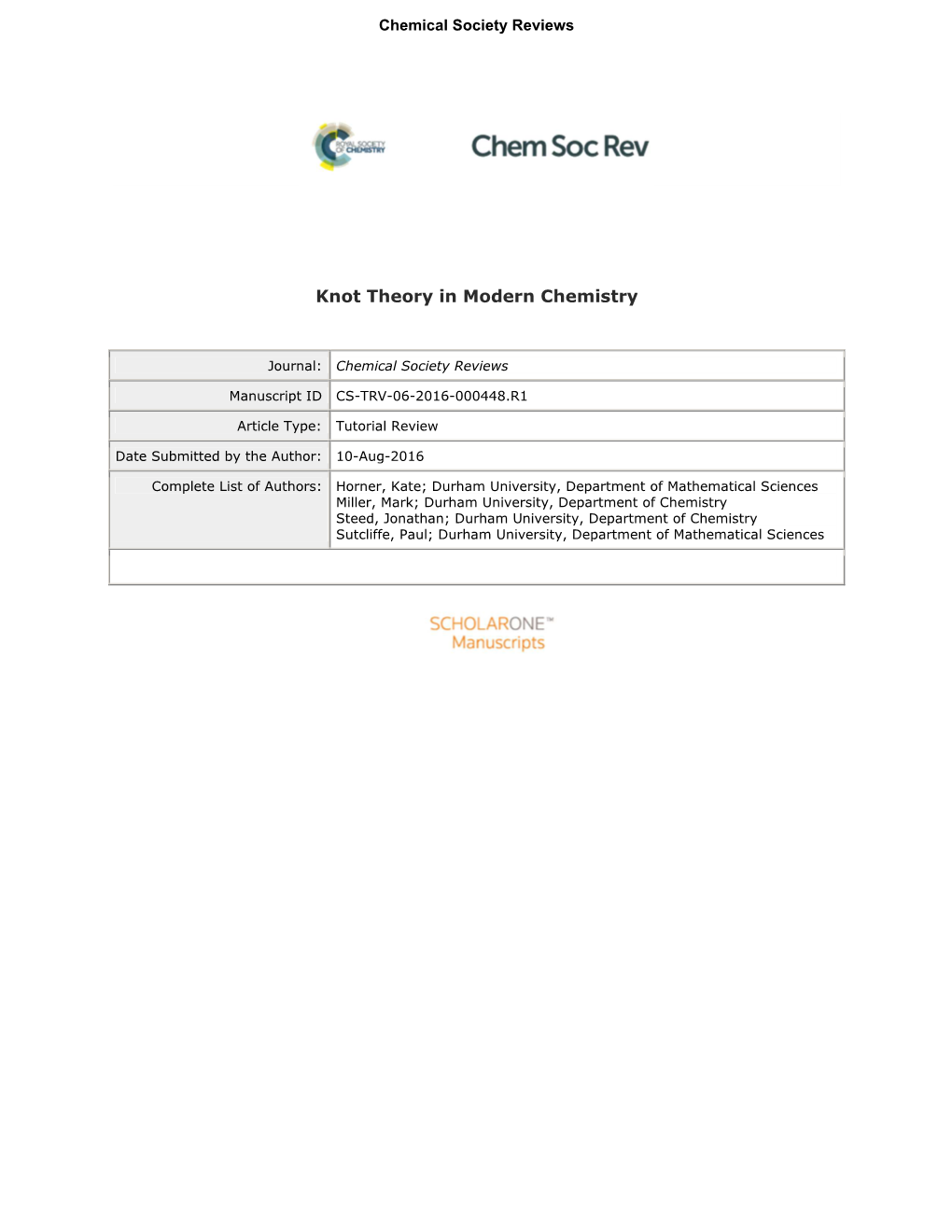 Knot Theory in Modern Chemistry