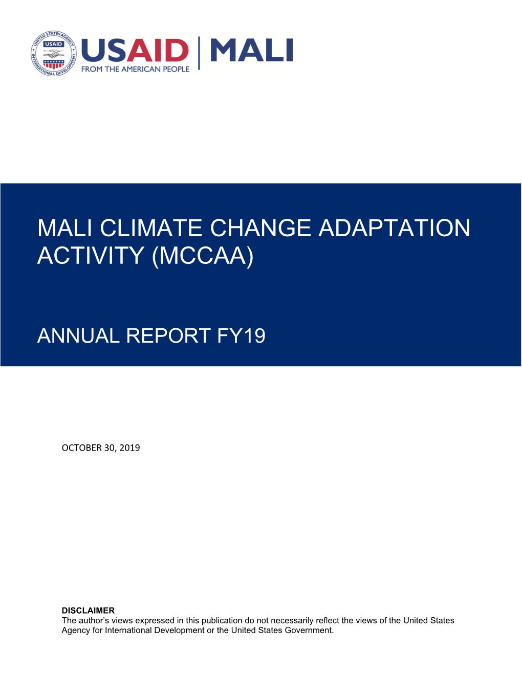 Mali Climate Change Adaptation Activity (Mccaa)