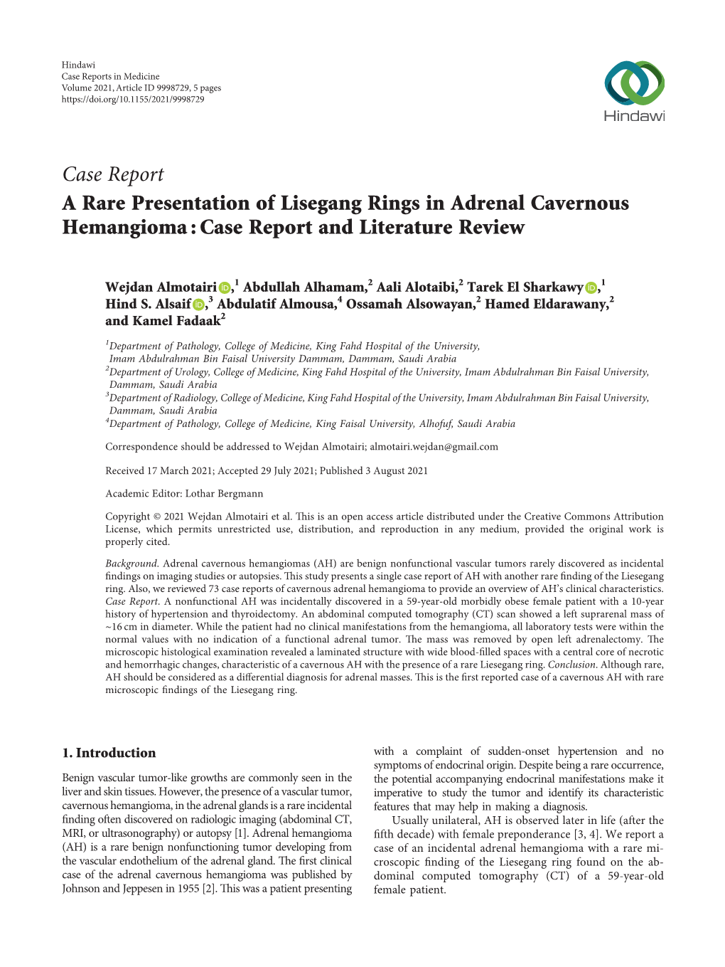 A Rare Presentation of Liesegang Rings in Adrenal Cavernous