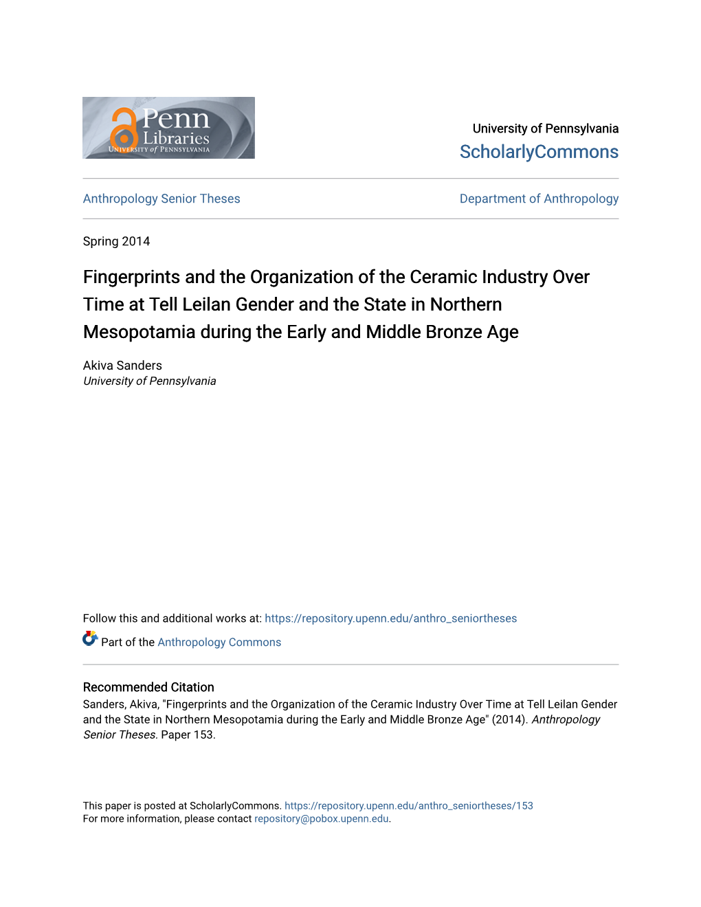 Fingerprints and the Organization of the Ceramic Industry Over Time At