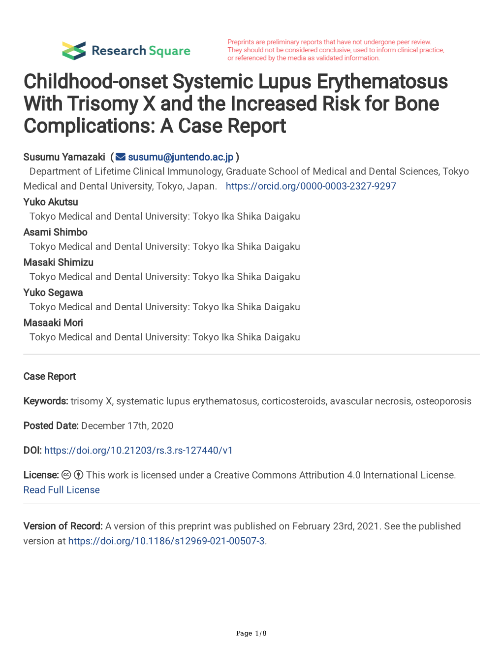 Childhood-Onset Systemic Lupus Erythematosus with Trisomy X and the Increased Risk for Bone Complications: a Case Report