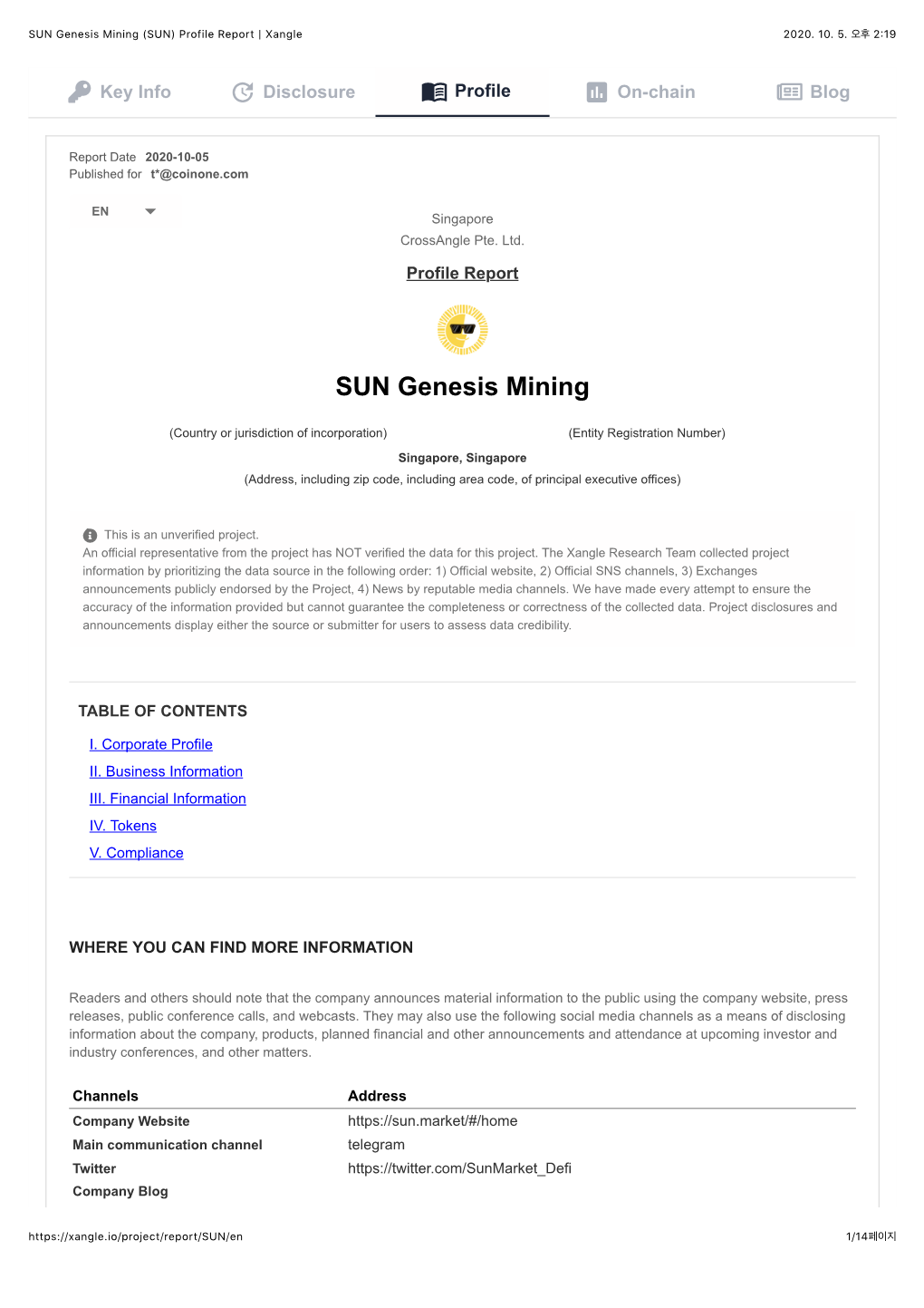 SUN Genesis Mining (SUN) Profile Report | Xangle 2020