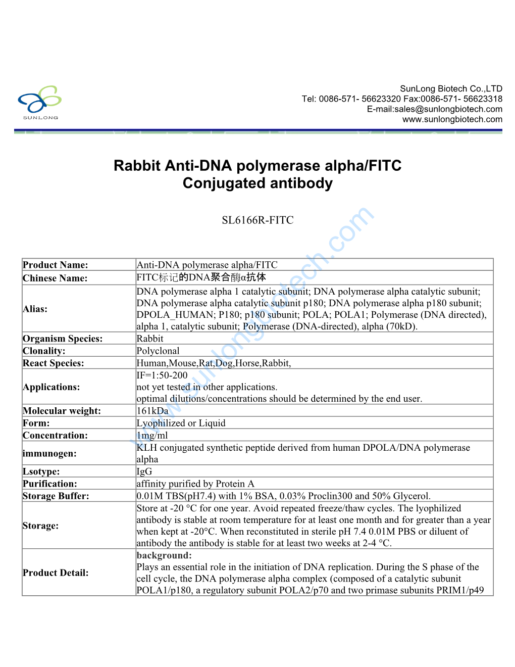 Rabbit Anti-DNA Polymerase Alpha/FITC Conjugated Antibody