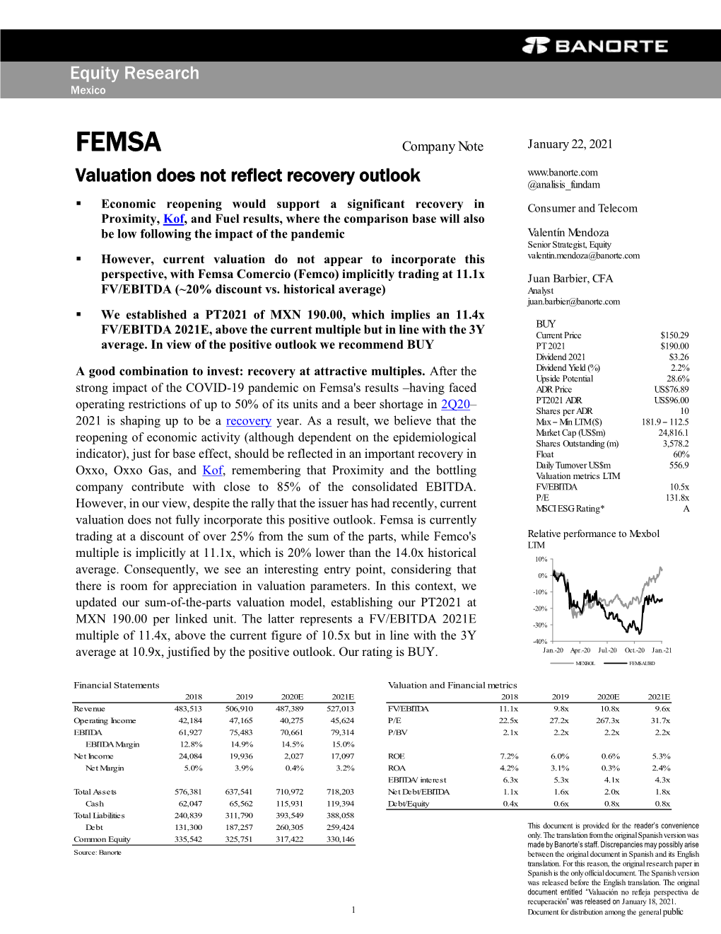 FEMSA Company Note January 22, 2021