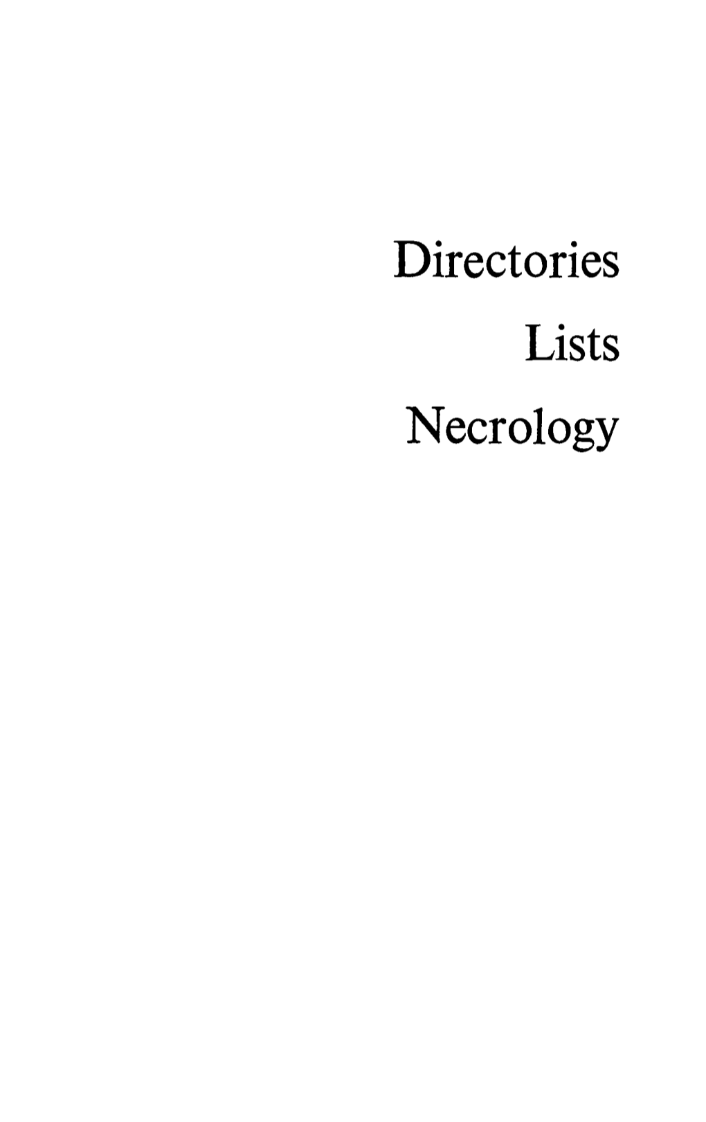 Directories Lists Necrology List of Abbreviations