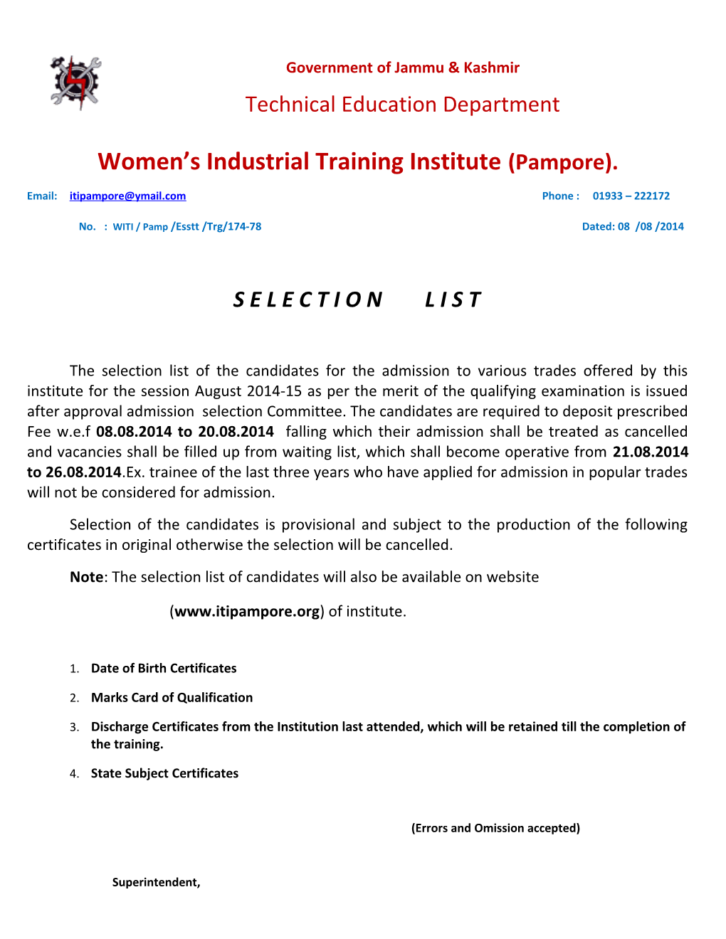 Women S Industrial Training Institute (Pampore)