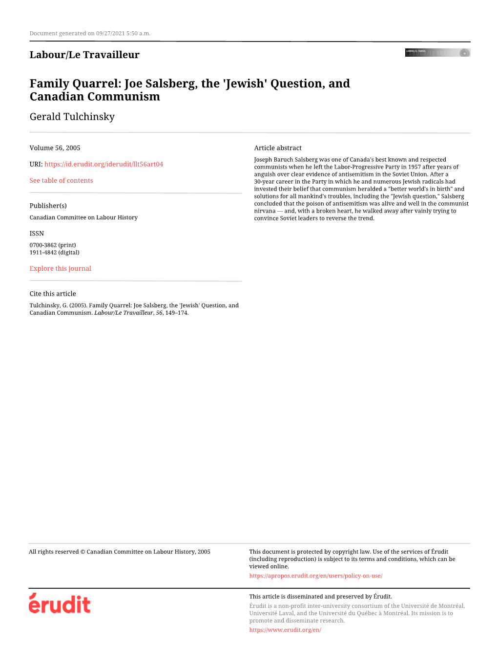 Jewish' Question, and Canadian Communism Gerald Tulchinsky