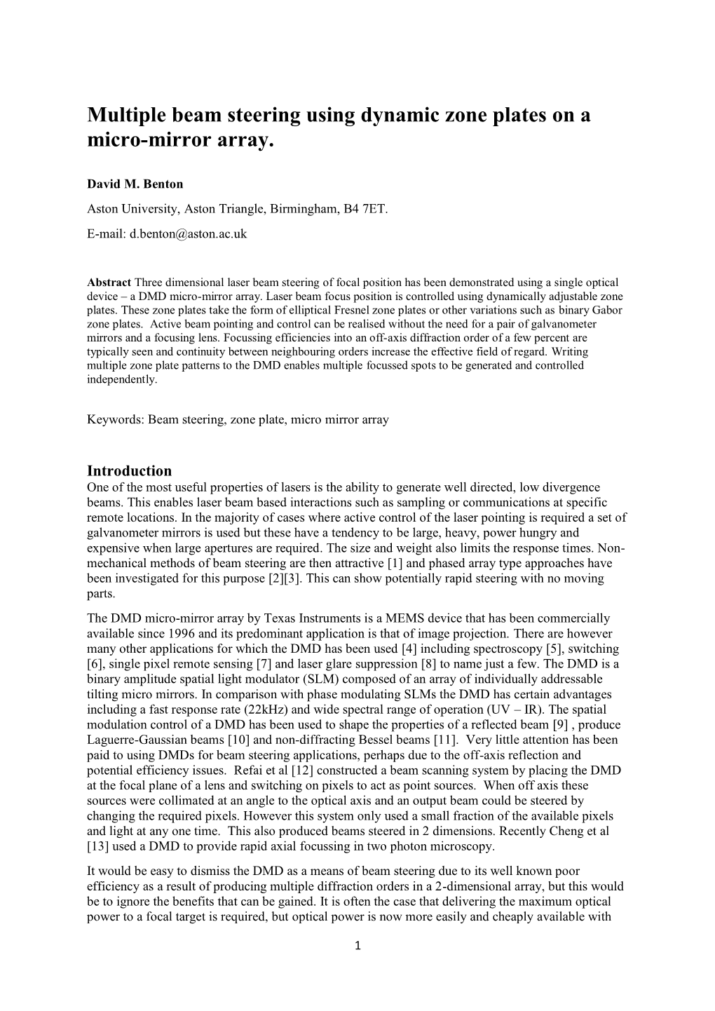 Multiple Beam Steering Using Dynamic Zone Plates on a Micro-Mirror Array