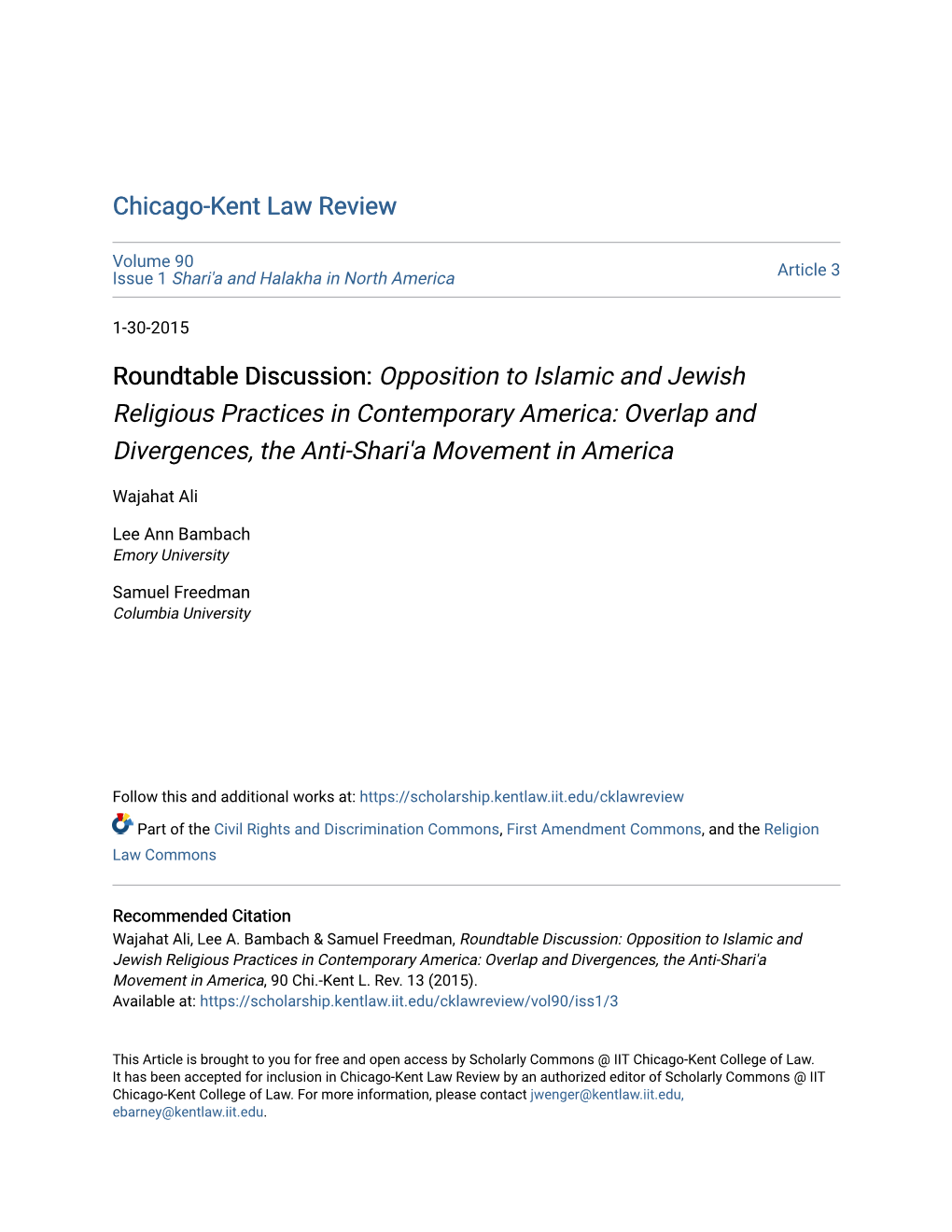 Opposition to Islamic and Jewish Religious Practices in Contemporary America: Overlap and Divergences, the Anti-Shari'a Movement in America