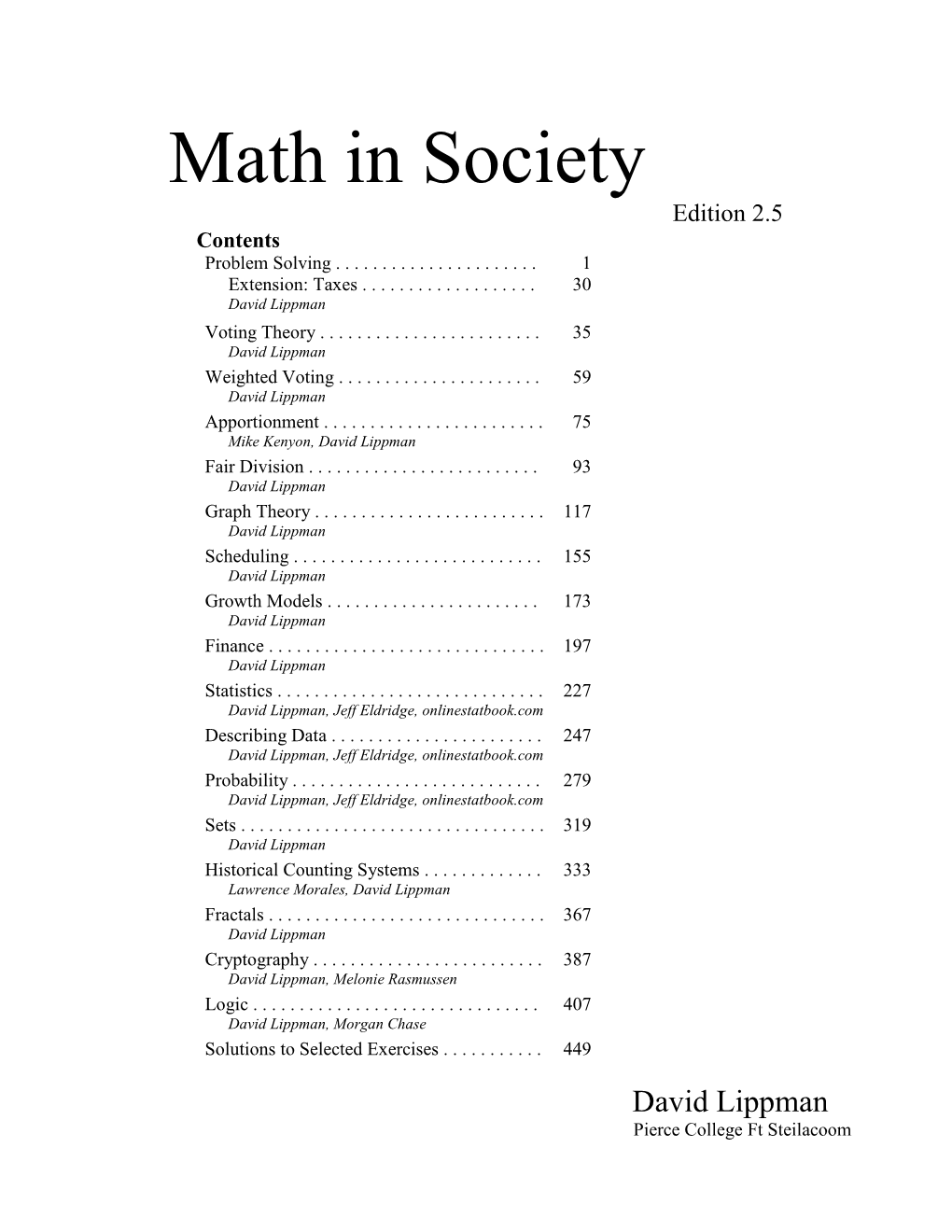 Math in Society Edition 2.5 Contents Problem Solving