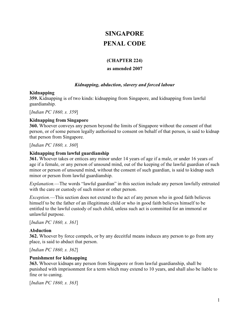 Singapore Penal Code