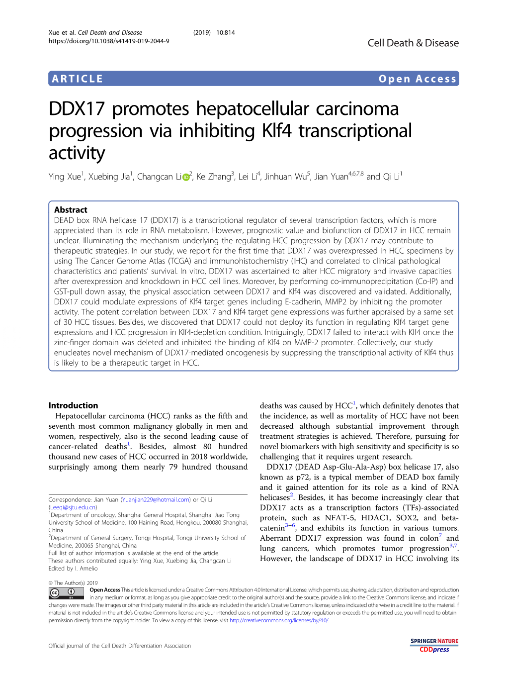 DDX17 Promotes Hepatocellular Carcinoma Progression Via