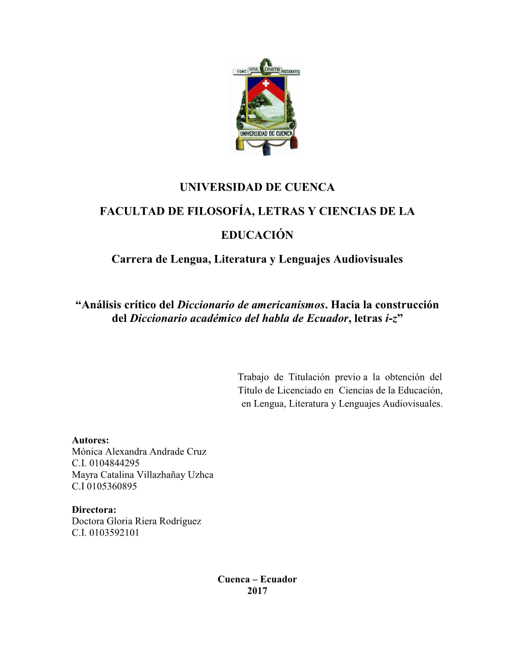 Universidad De Cuenca Facultad De Filosofía, Letras