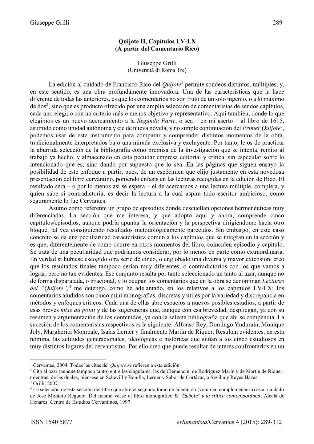 Giuseppe Grilli 289 ISSN 1540 5877 Ehumanista/Cervantes 4 (2015)
