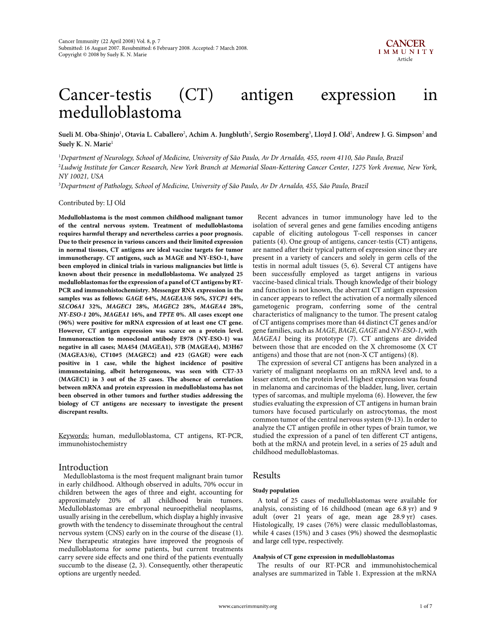 Cancer Immunity (22 April 2008) Vol