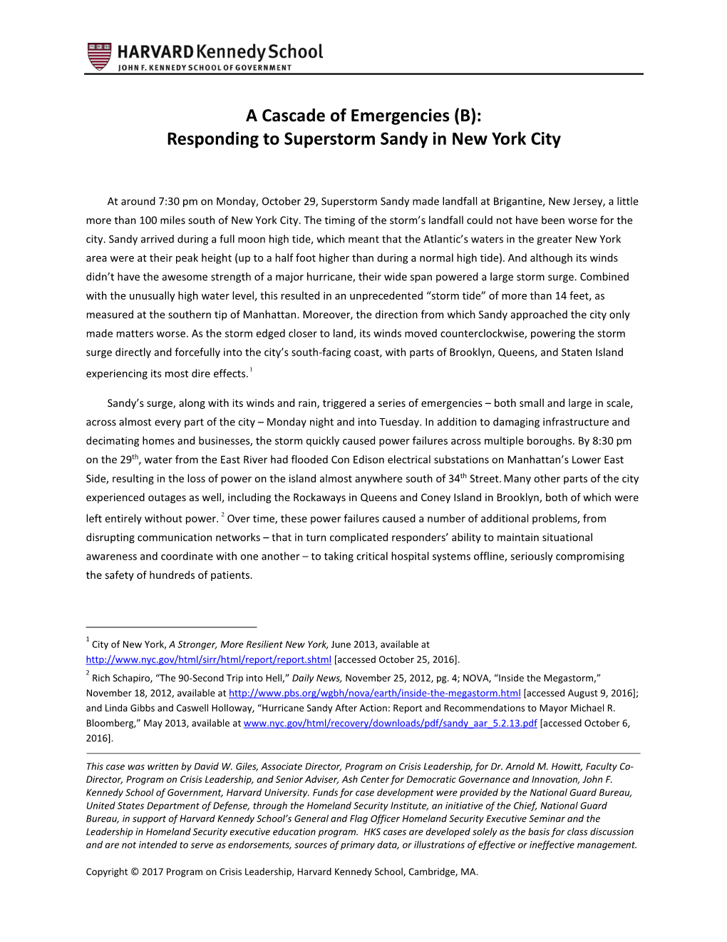 (B): Responding to Superstorm Sandy in New York City