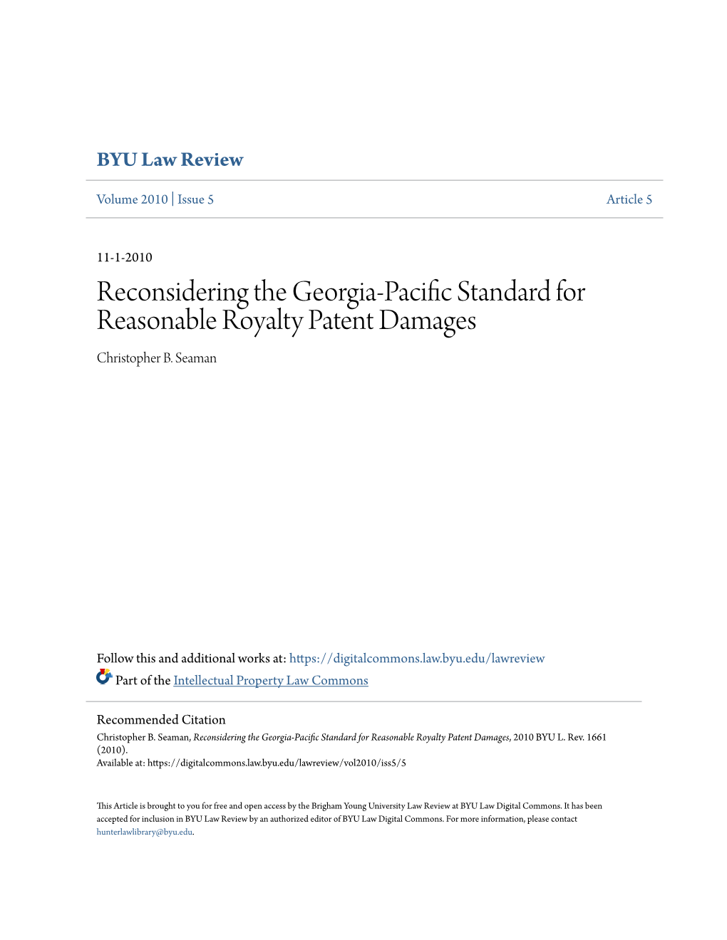 Reconsidering the Georgia-Pacific Standard for Reasonable Royalty Patent Damages