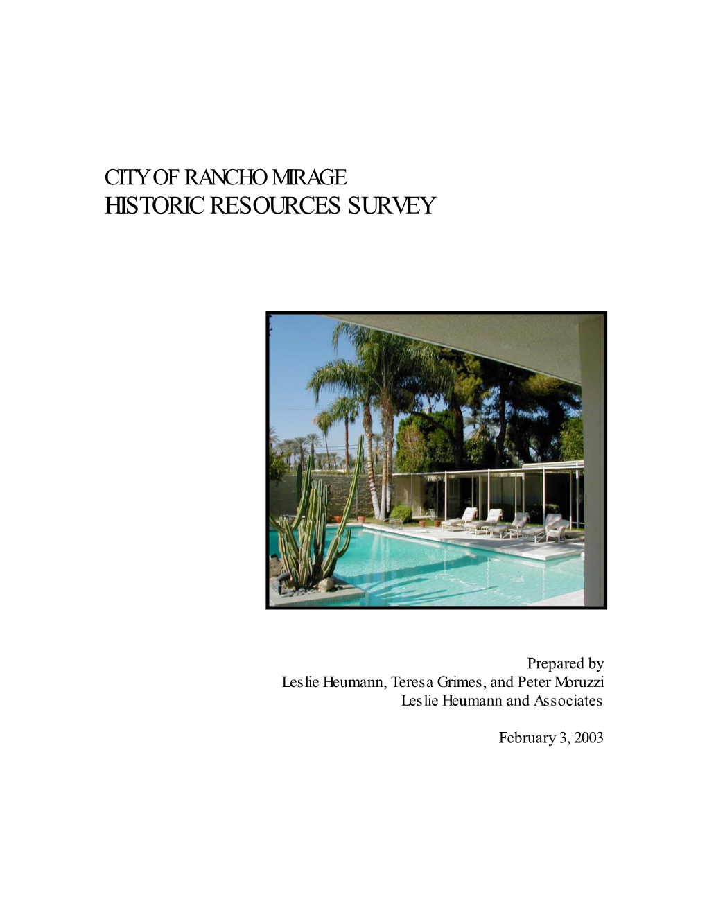 City of Rancho Mirage Historic Resources Survey