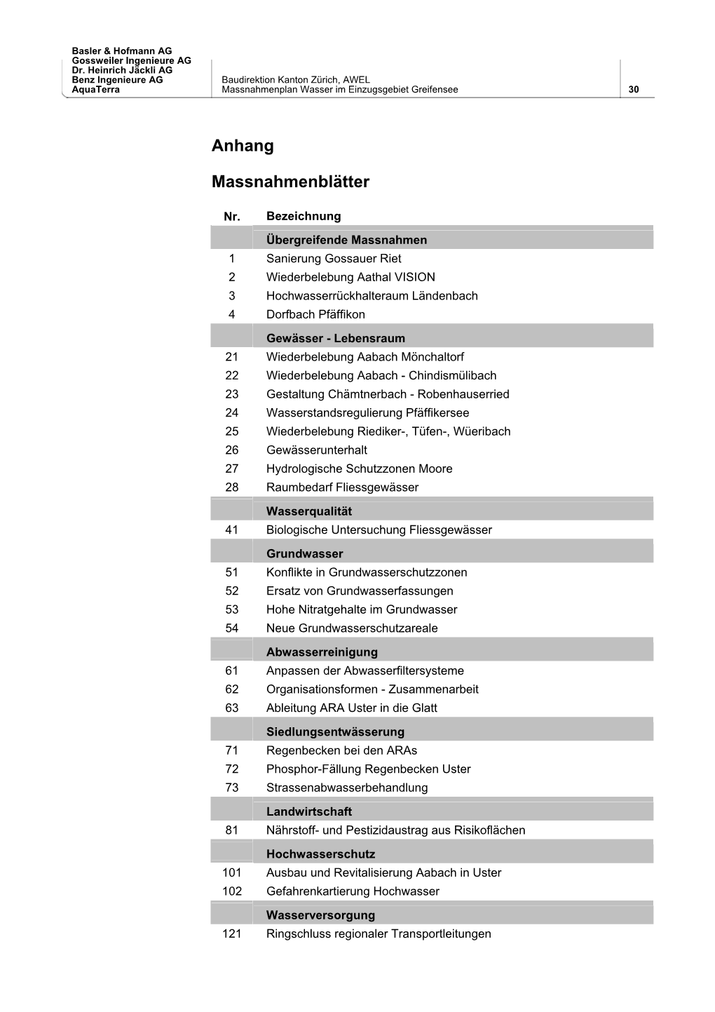 Massnahmenblätter – Einzugsgebiet Greifensee, AWEL 2006