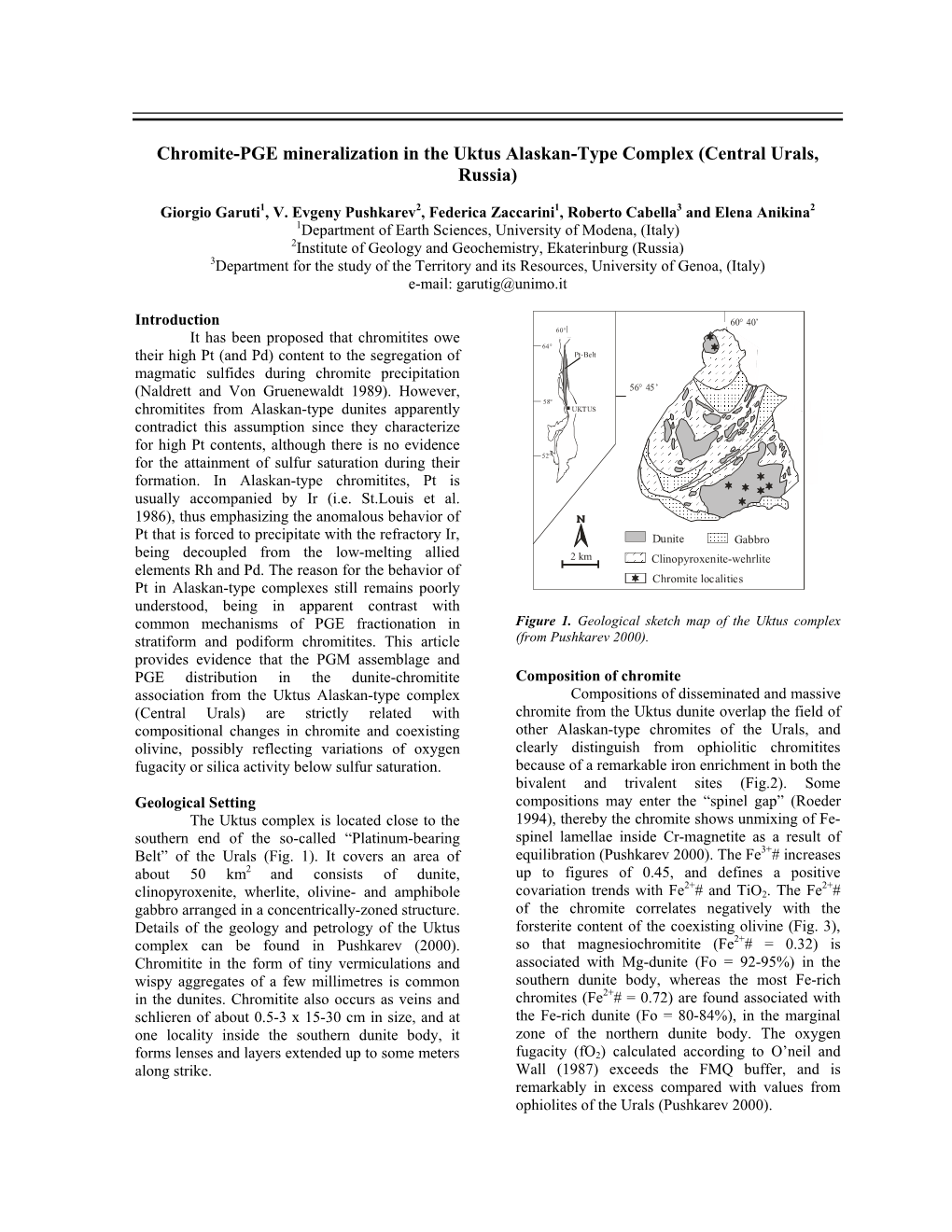 Chromite-PGE Mineralization in the Uktus Alaskan-Type Complex (Central Urals, Russia)