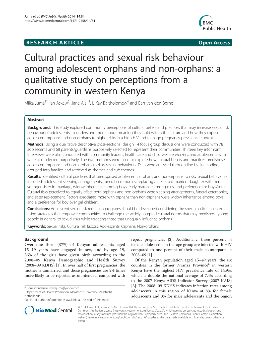Cultural Practices and Sexual Risk Behaviour Among Adolescent