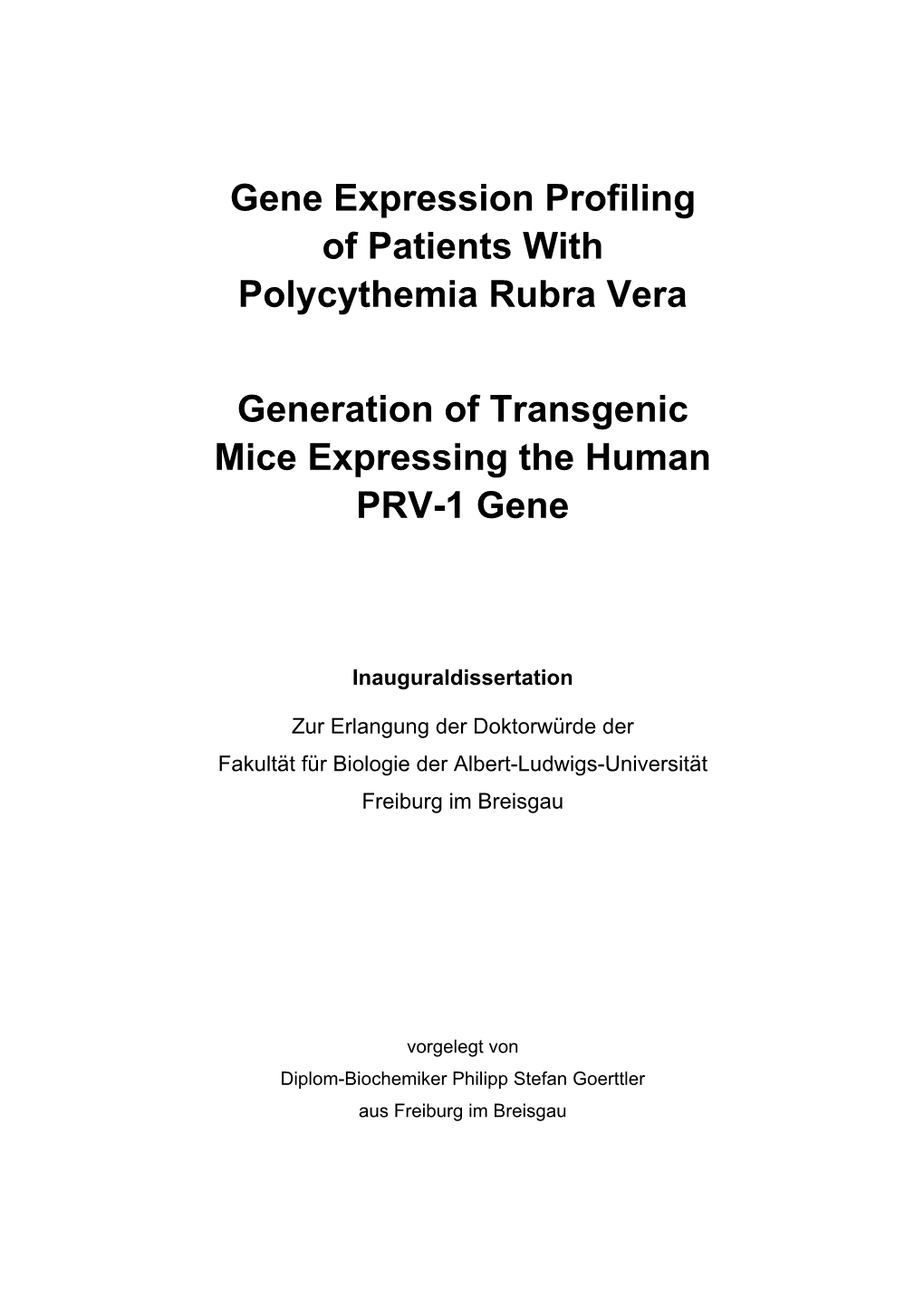 Gene Expression Profiling of Patients with Polycythemia Rubra Vera