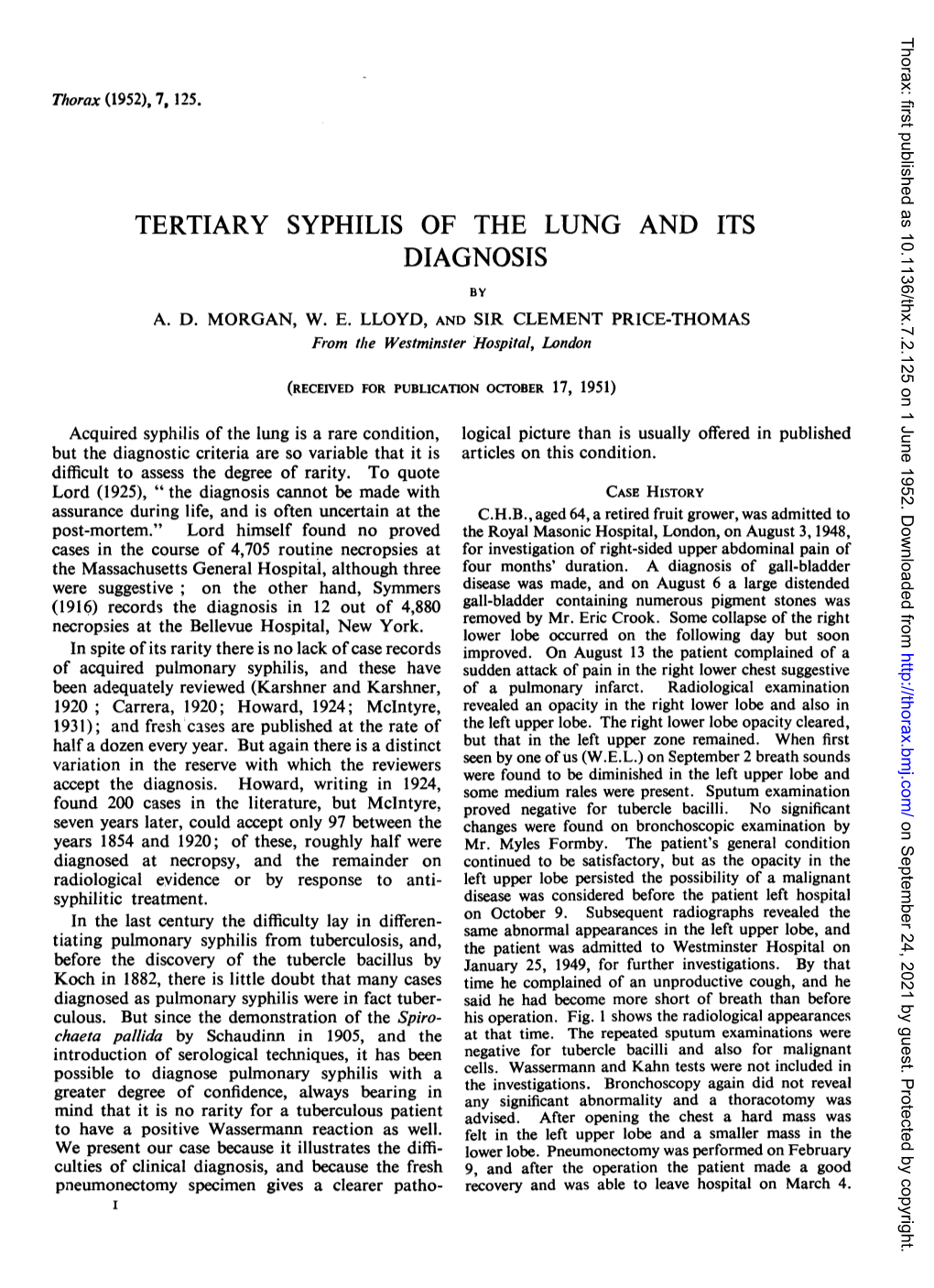 Tertiary Syphilis of the Lung and Its Diagnosis by A