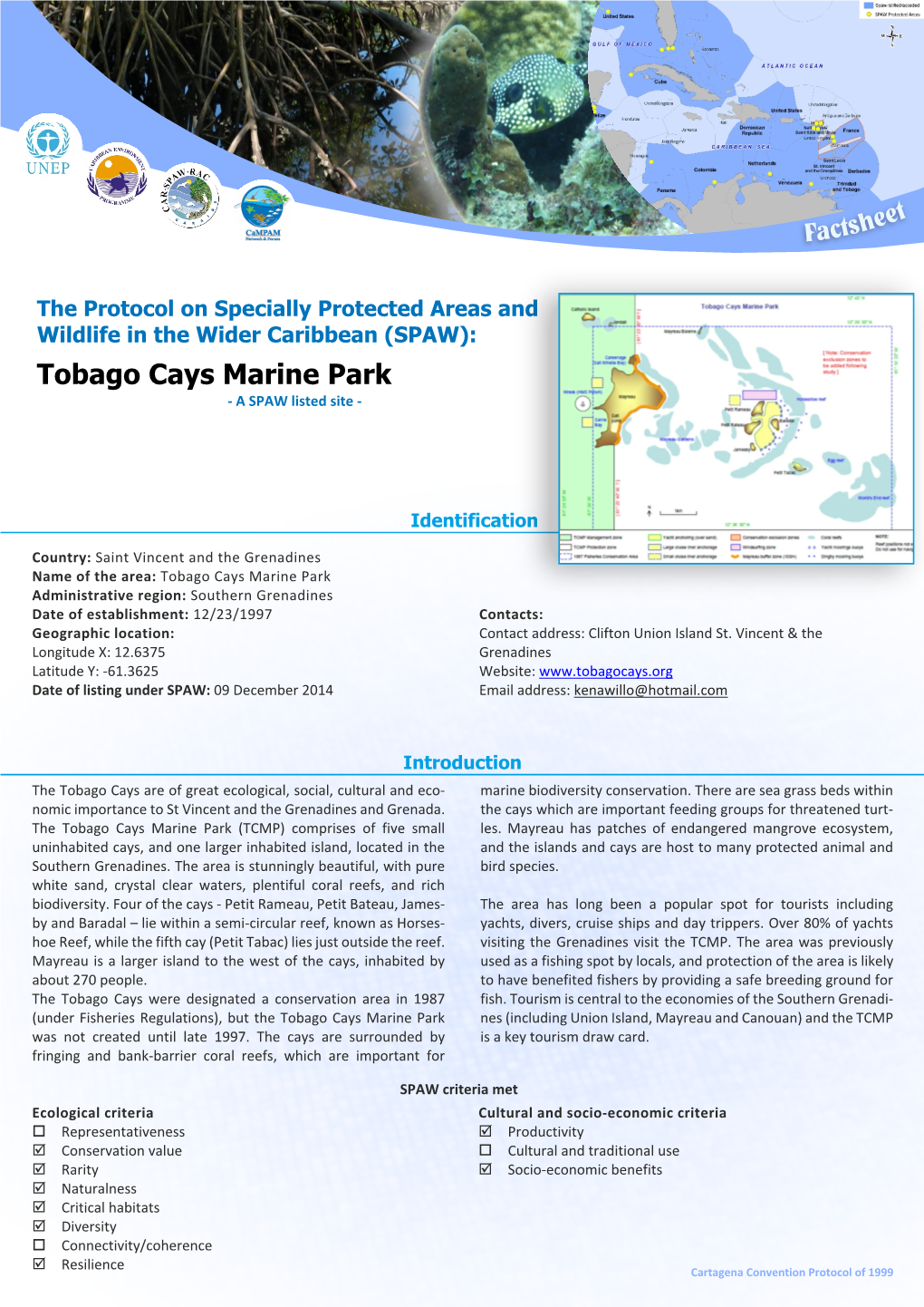 Tobago Cays Marine Park - a SPAW Listed Site