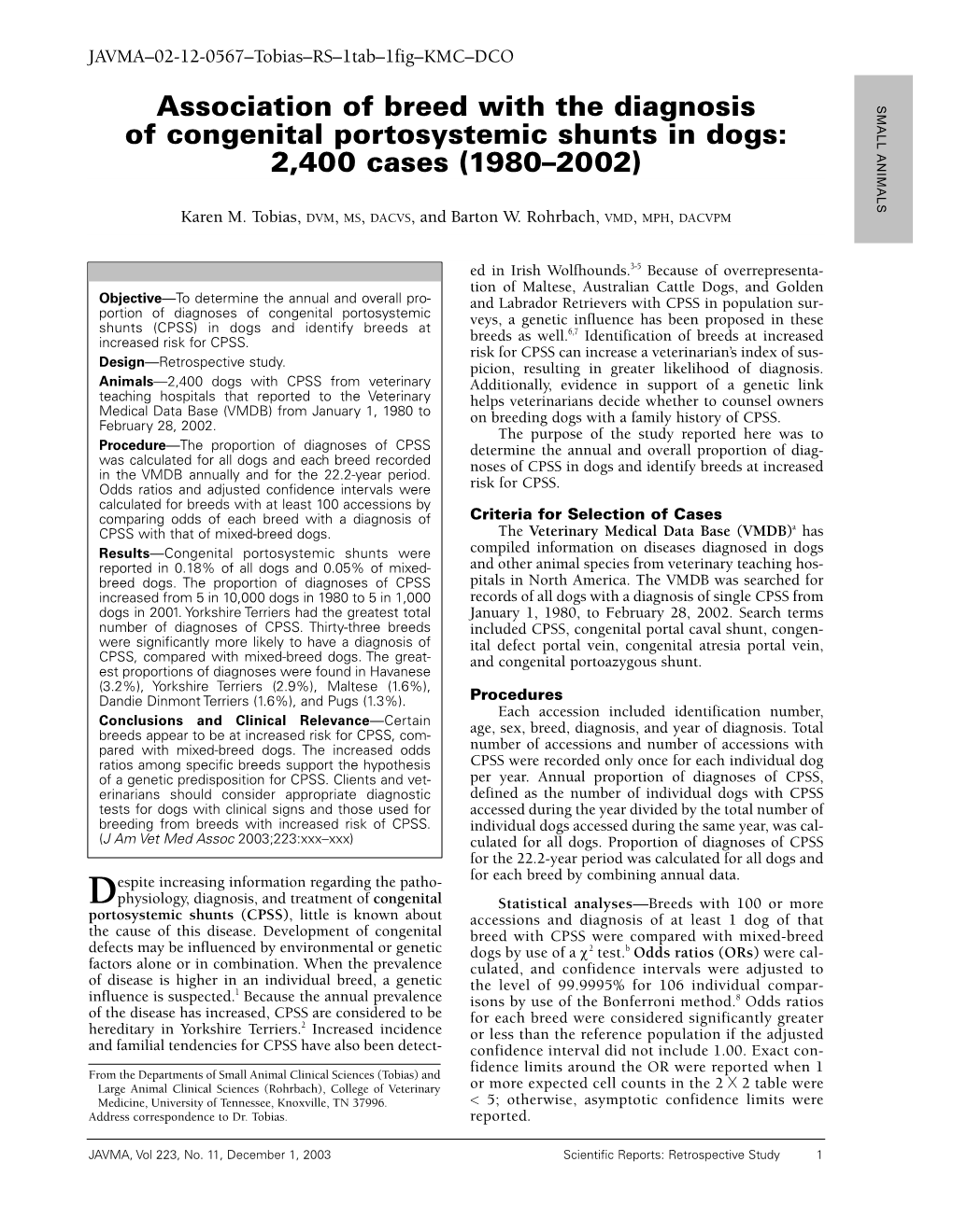 Association of Breed with the Diagnosis of Congenital