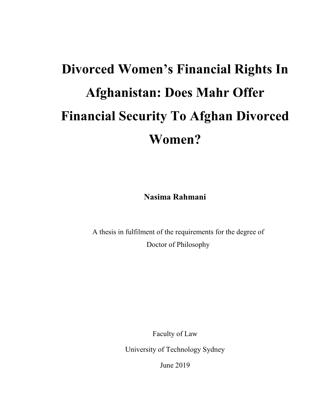 Divorced Women's Financial Rights in Afghanistan