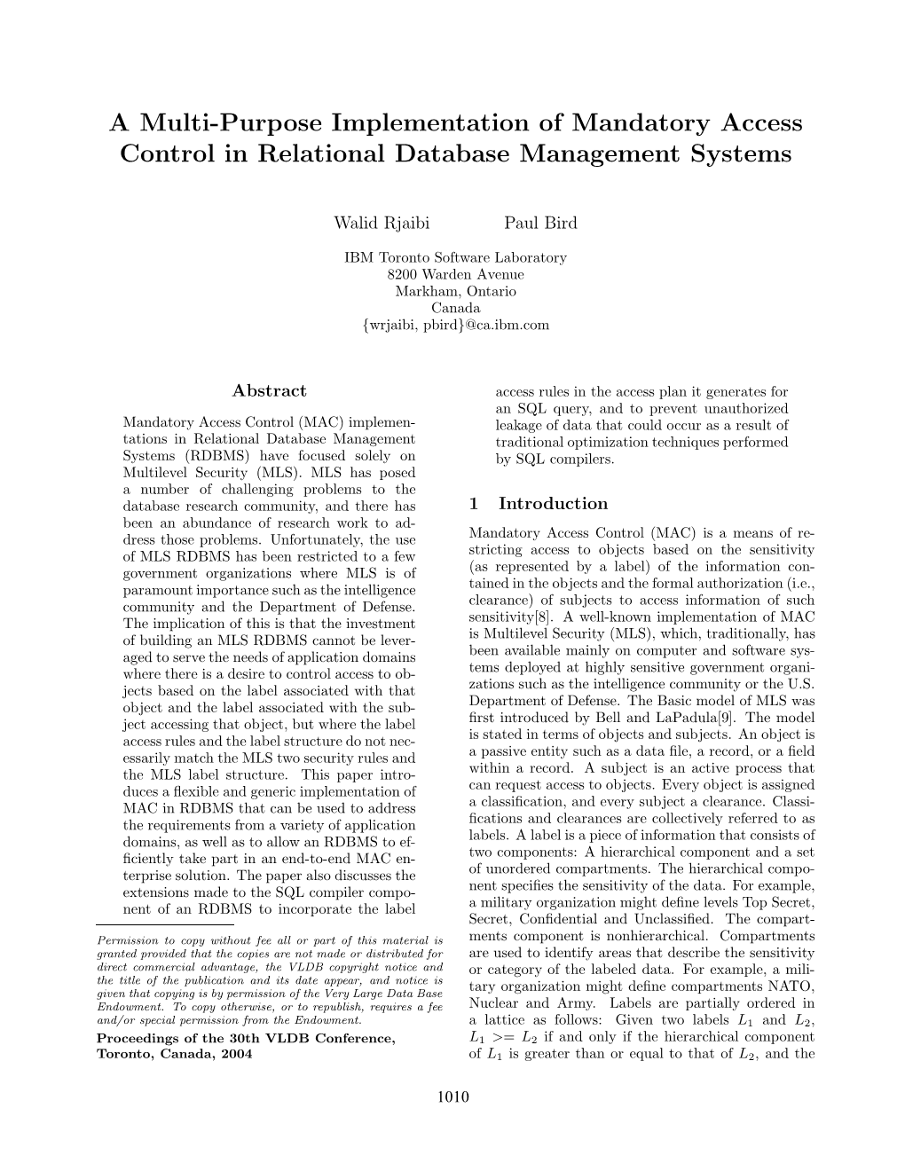 A Multi-Purpose Implementation of Mandatory Access Control in Relational Database Management Systems