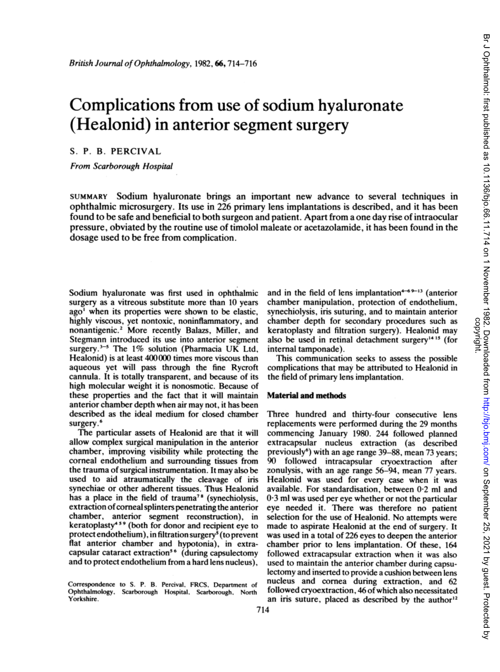 Complications from Use of Sodium Hyaluronate (Healonid) in Anterior Segment Surgery