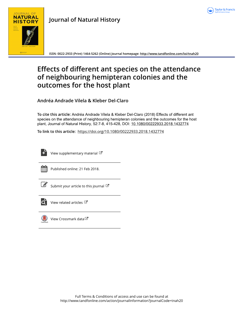 Effects of Different Ant Species on the Attendance of Neighbouring Hemipteran Colonies and the Outcomes for the Host Plant