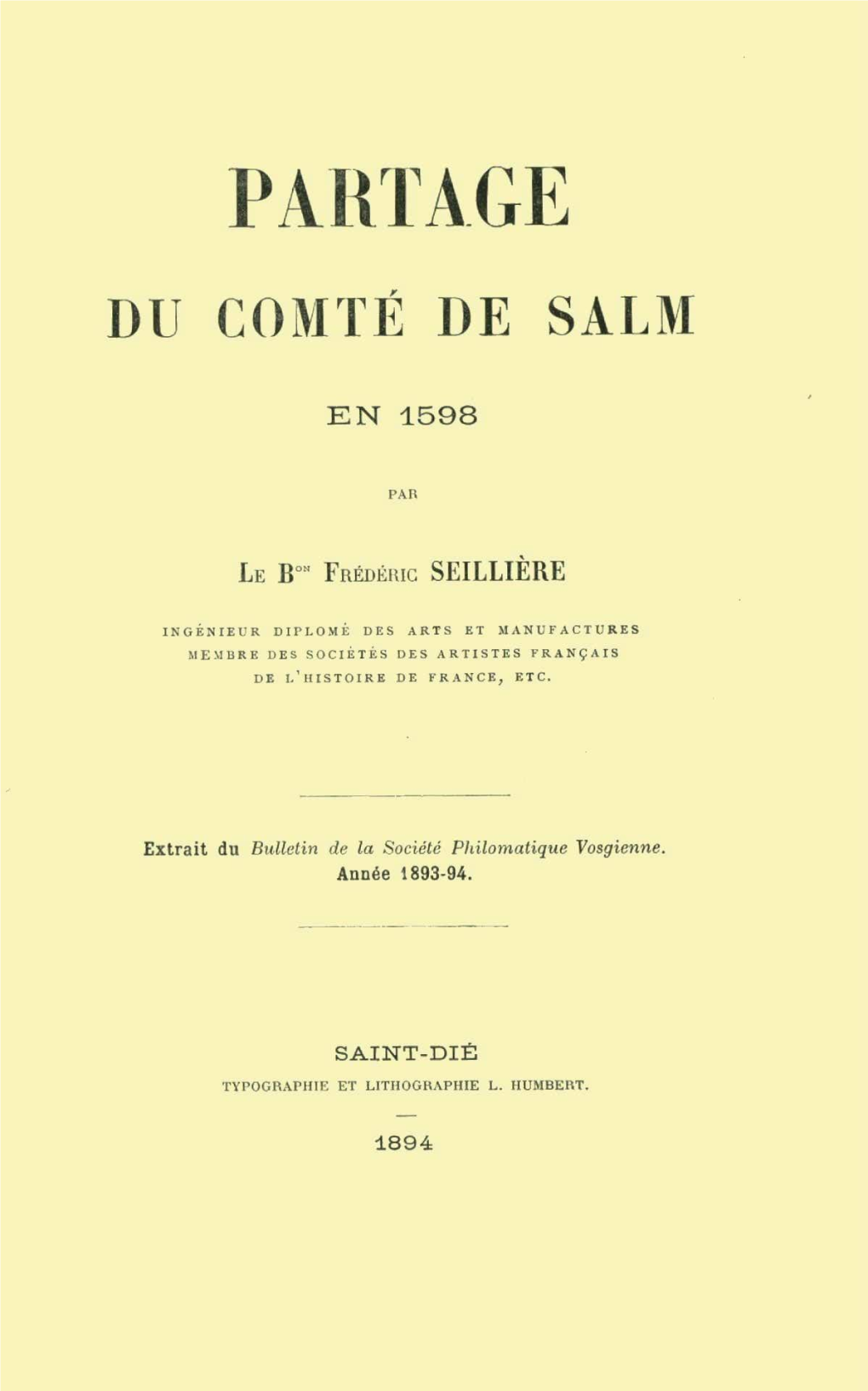 Partage Du Comte De Salm En 1598