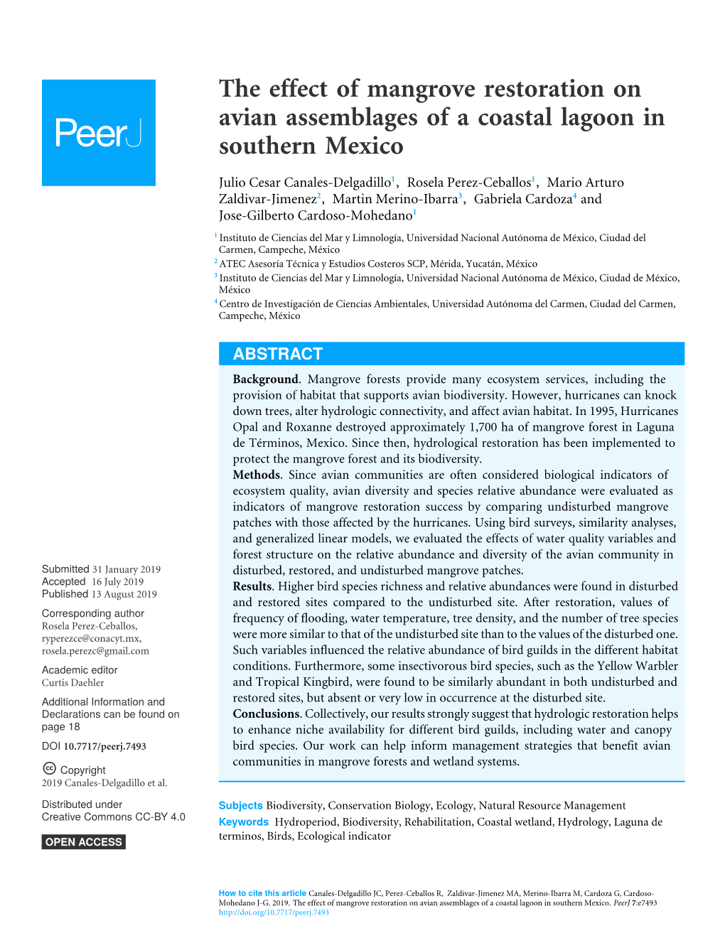 The Effect of Mangrove Restoration on Avian Assemblages of a Coastal Lagoon in Southern Mexico
