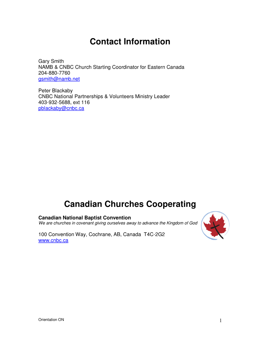 Contact Information Canadian Churches Cooperating