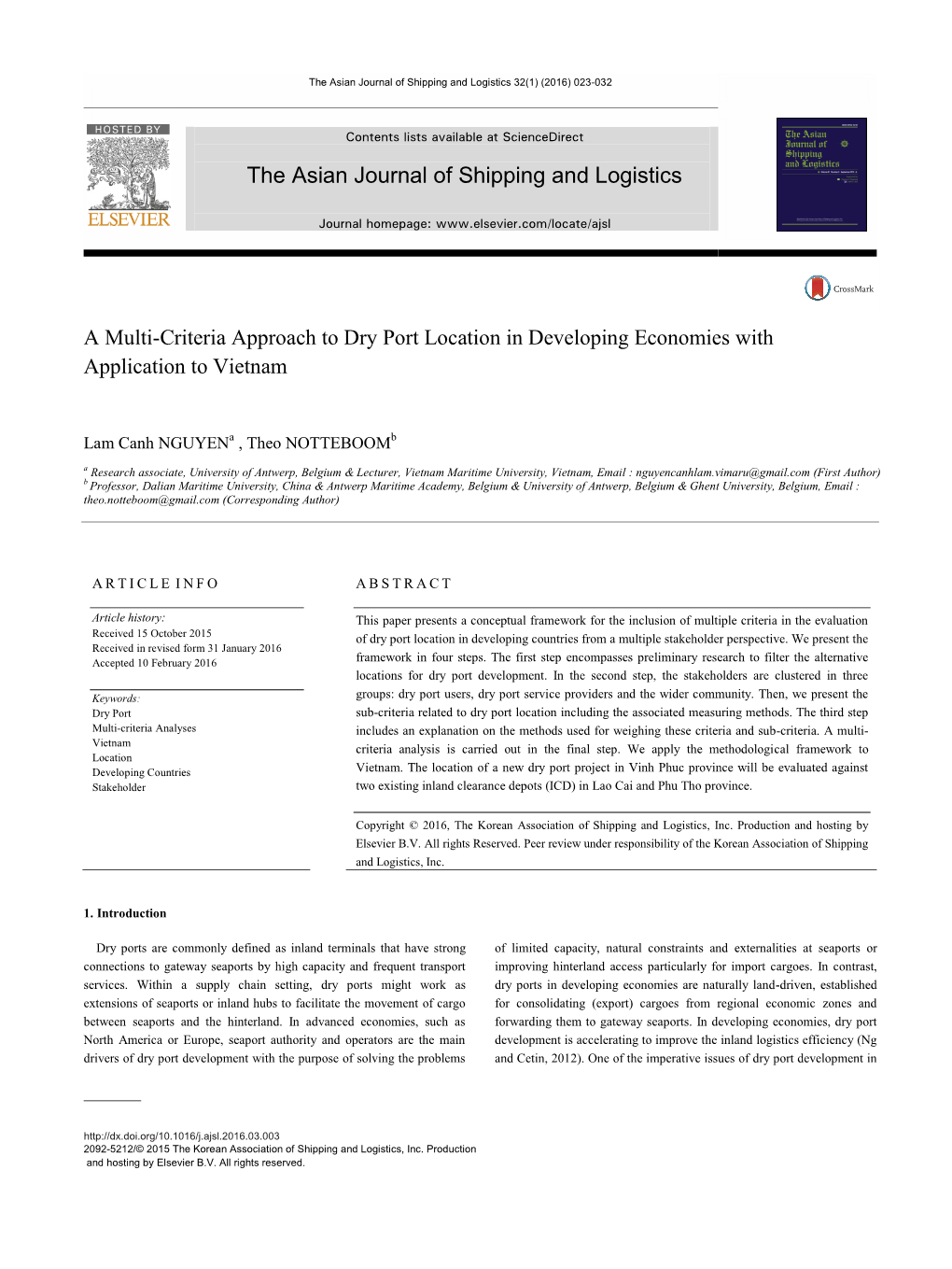 A Multi-Criteria Approach to Dry Port Location in Developing Economies with Application to Vietnam