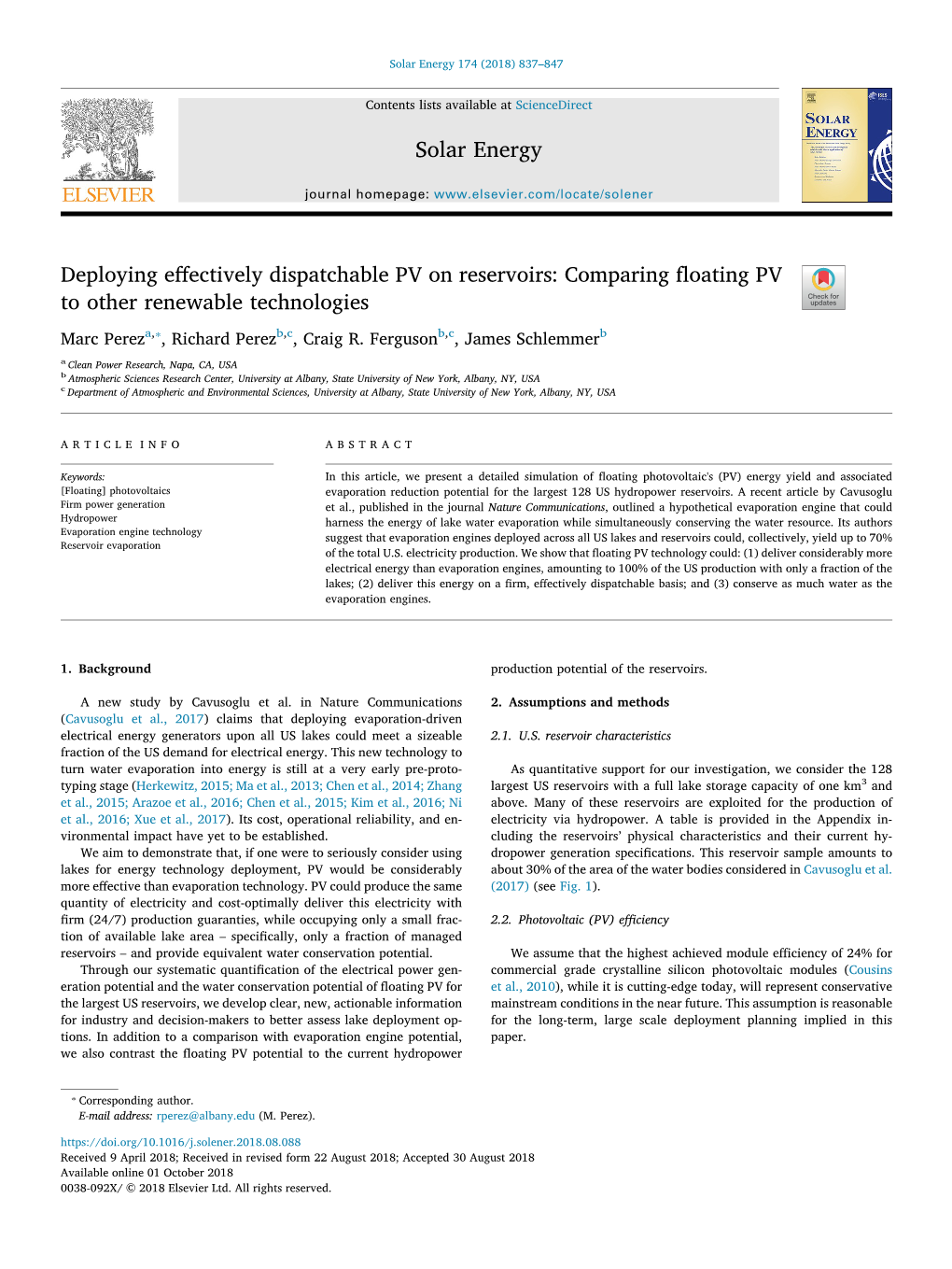 Deploying Effectively Dispatchable PV on Reservoirs Comparing Floating